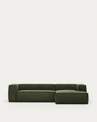 divano a 3 posti <tc>Blok</tc> con spessi pantaloni di velluto a coste verdi e chaise longue<tc>elo</tc>lingua destra 300 cm FSC Mix Credit
