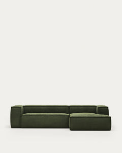 divano a 3 posti <tc>Blok</tc> con spessi pantaloni di velluto a coste verdi e chaise longue<tc>elo</tc>lingua destra 300 cm FSC Mix Credit
