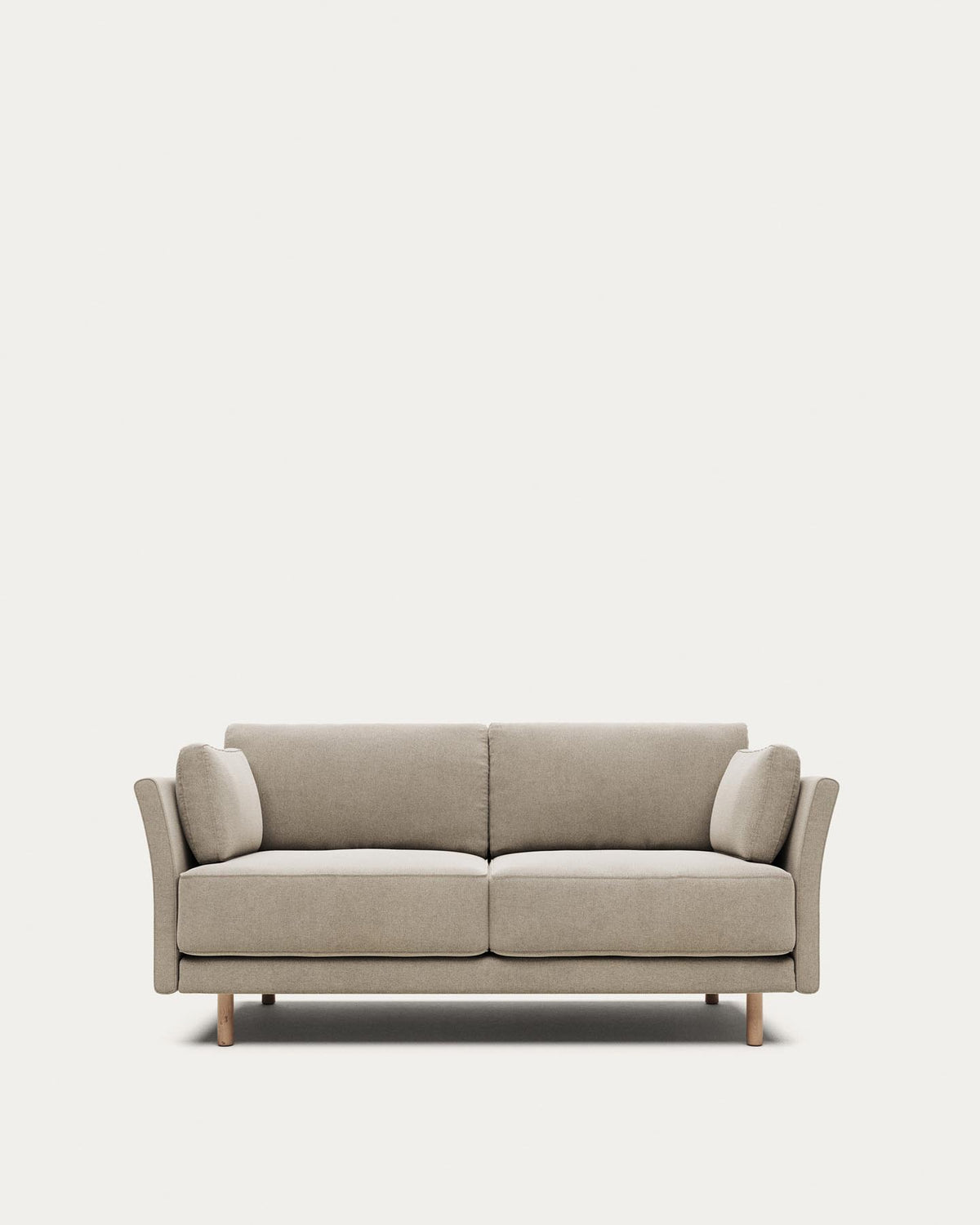 2-Sitzer-Sofa Gilma, schwer entflammbar mit beiger Chenille und Beinen mit naturfarbenem F