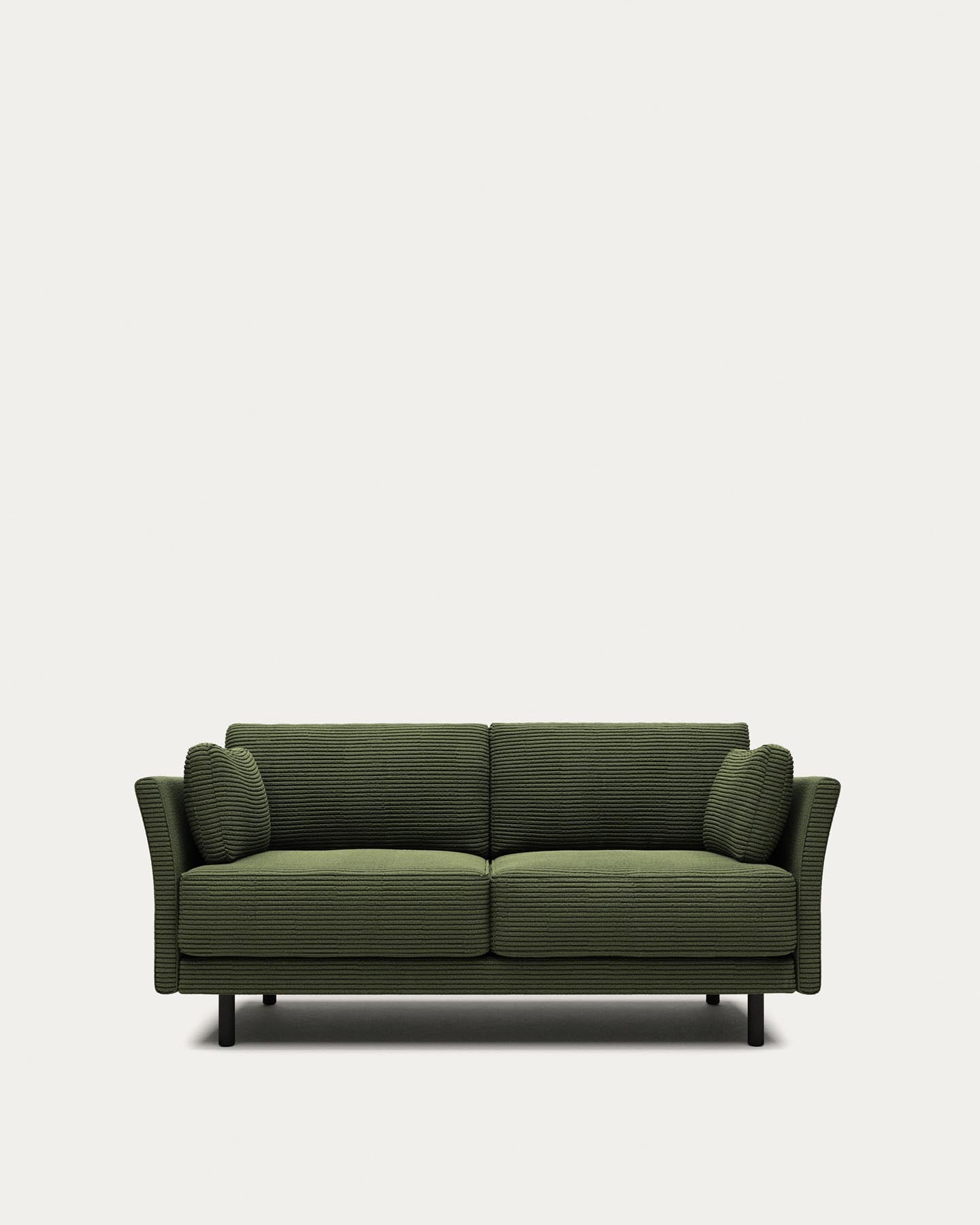 Divano Gilma a 2 posti, ignifugo con velluto a coste spesso verde e gambe finitura nera, 170 cm