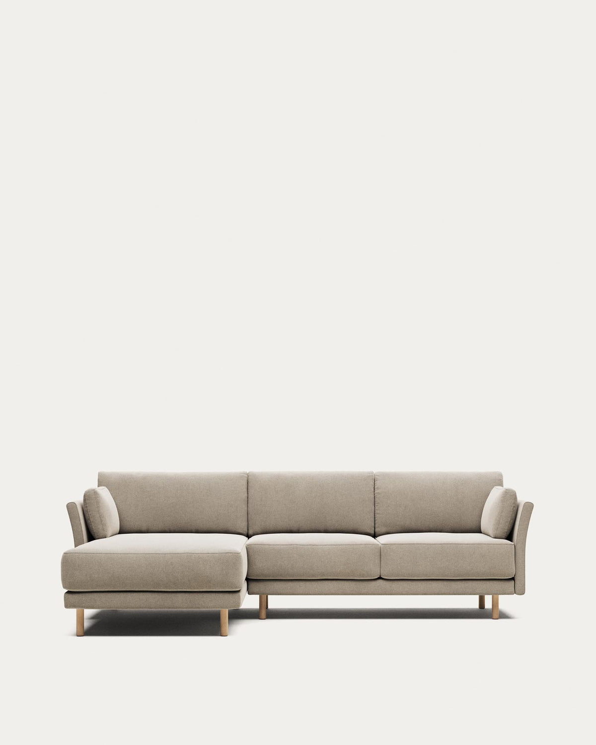 Gilma 3-seater sofa with right/left chaise longue, flame retardant with beige chenille