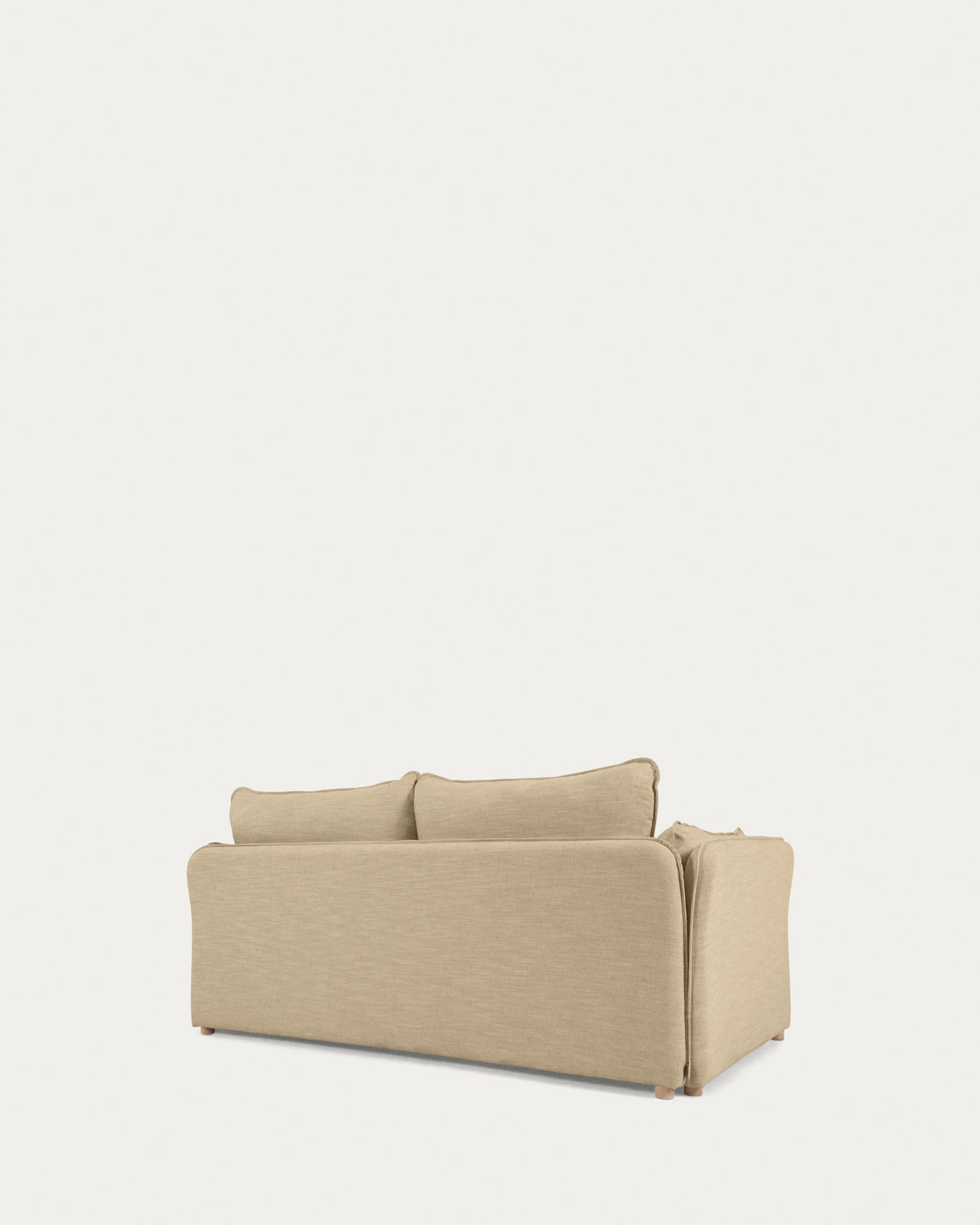 Elegantes Schlafsofa Tanit in Beige, 210 cm, mit FSC-zertifizierten Buchenholzbeinen, ideal für stilvolle und nachhaltige Wohnräume.