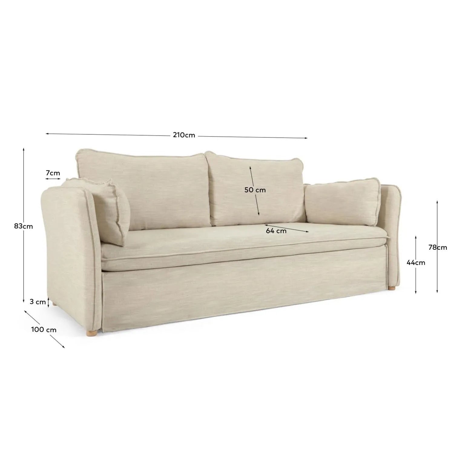 Tanit Schlafsofa weiß und Beine aus massivem Buchenholz mit natürlichem Finish 210 cm in Weiß präsentiert im Onlineshop von KAQTU Design AG. Bettsofa ist von Kave Home