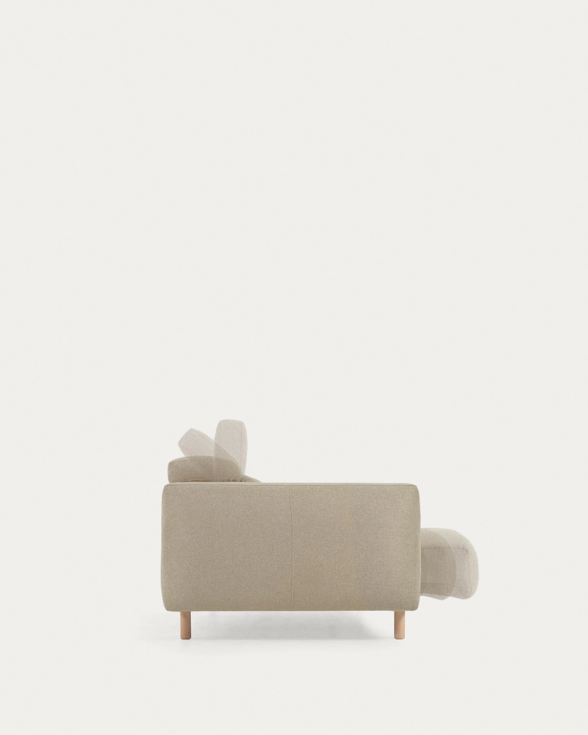Singa 3-Sitzer Sofa, beige, 215 cm, mit verstellbarer Kopfstütze, ausziehbarem Sitz und FSC-zertifiziertem Holz.