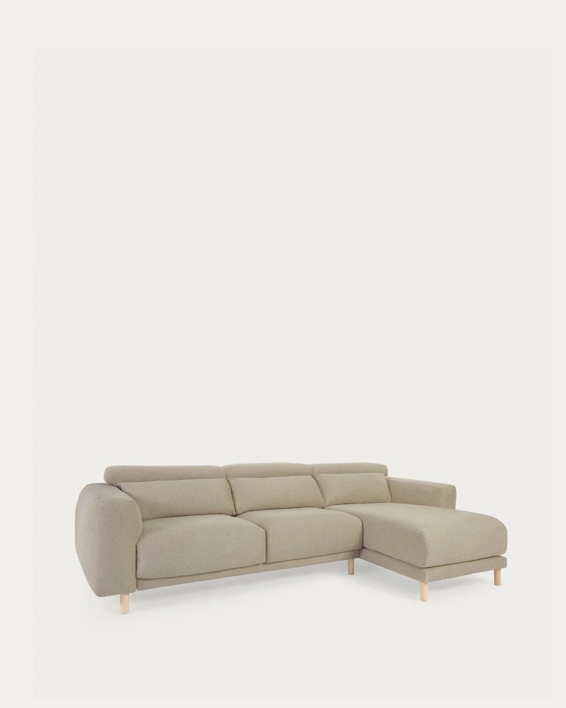 Elegantes Singa 3-Sitzer Sofa mit Chaiselongue rechts, verstellbarer Kopfstütze, ausziehbarem Sitz, beige, 296 cm, FSC-zertifiziert.