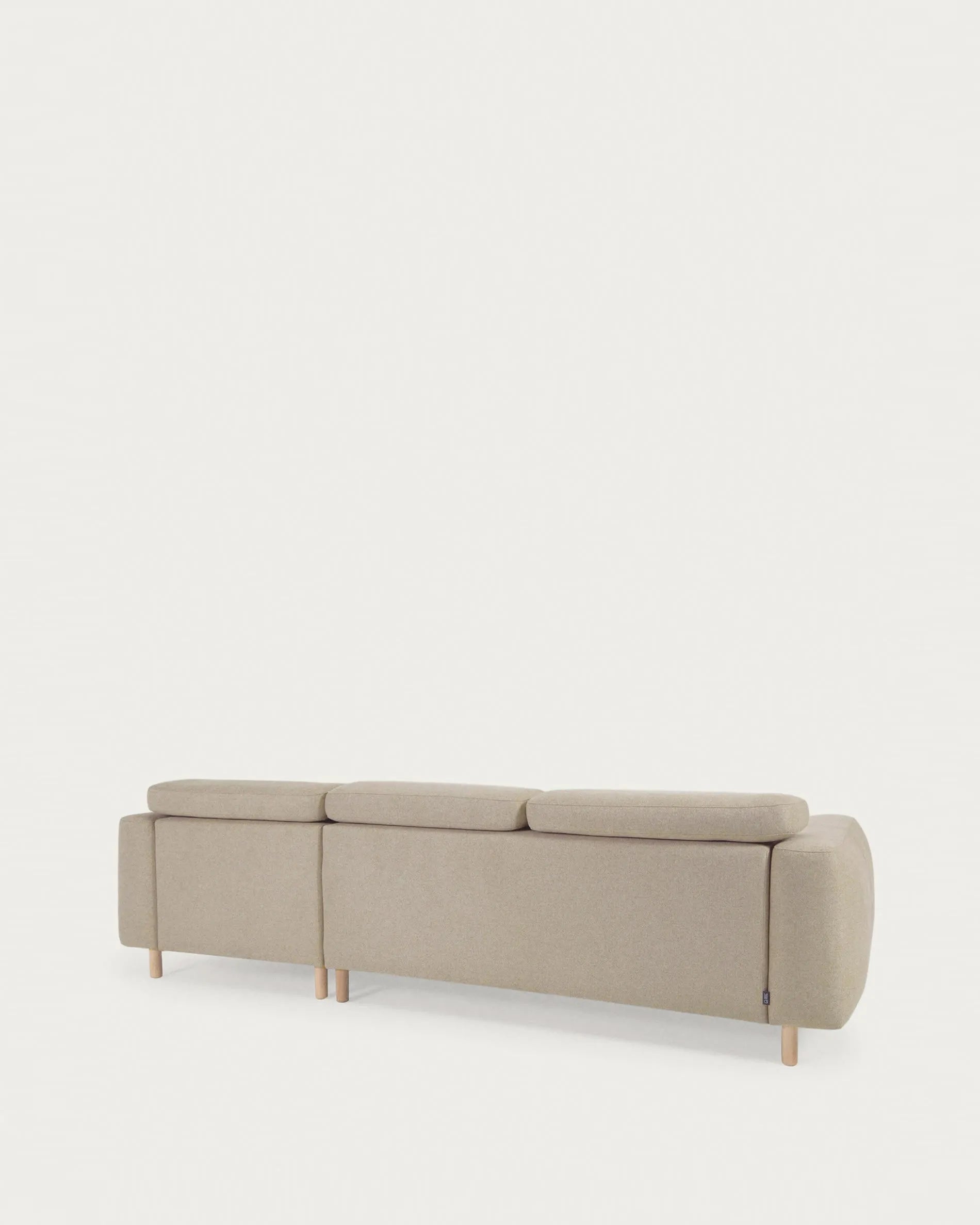 Singa 3-Sitzer Sofa mit Chaiselongue rechts, beige, 296 cm, verstellbare Kopfstütze, ausziehbarer Sitz, FSC-zertifiziert.