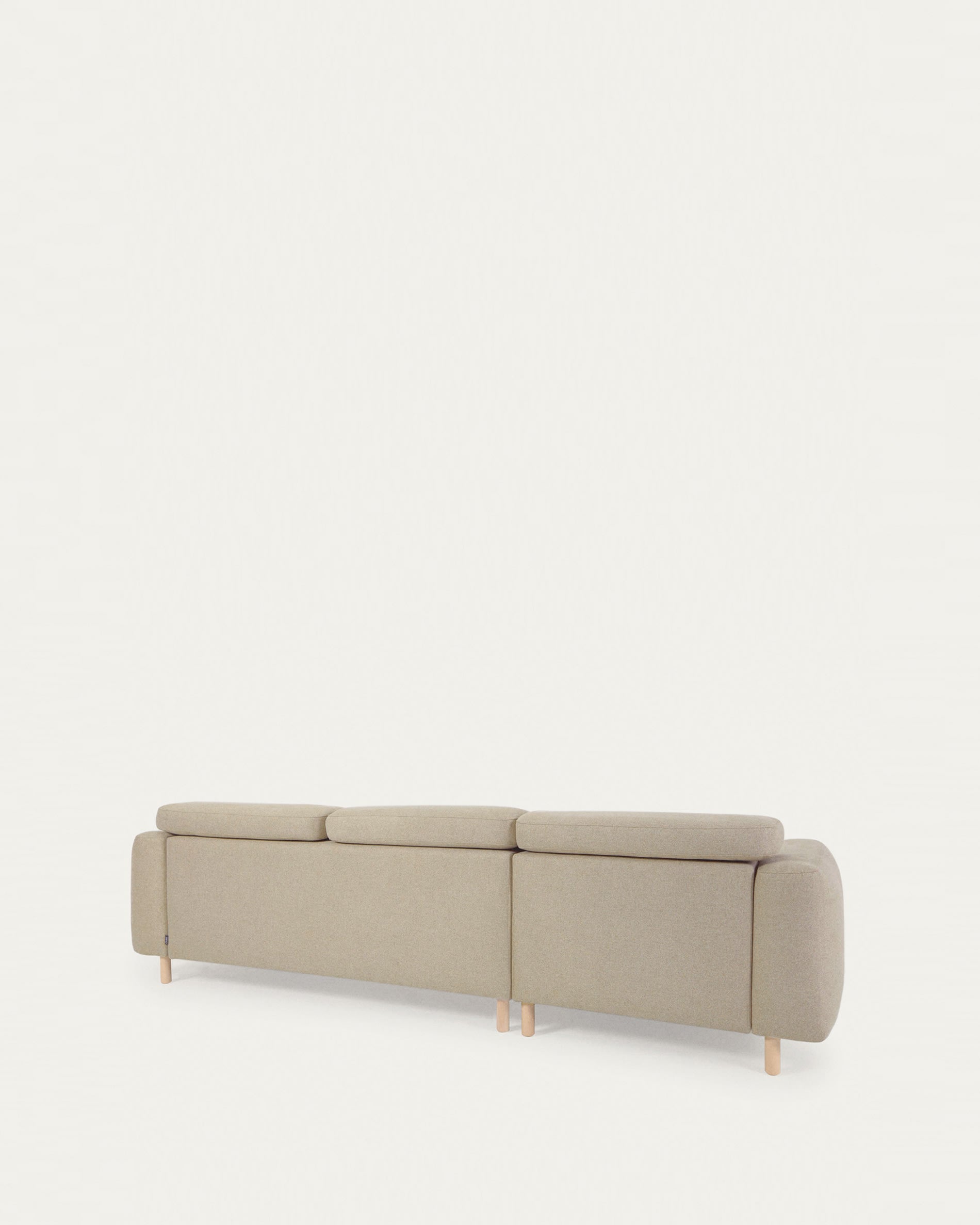 Elegantes Singa 3-Sitzer Sofa mit linker Chaiselongue, verstellbarer Kopfstütze, ausziehbarem Sitz, beige, 296 cm, FSC-zertifiziert.