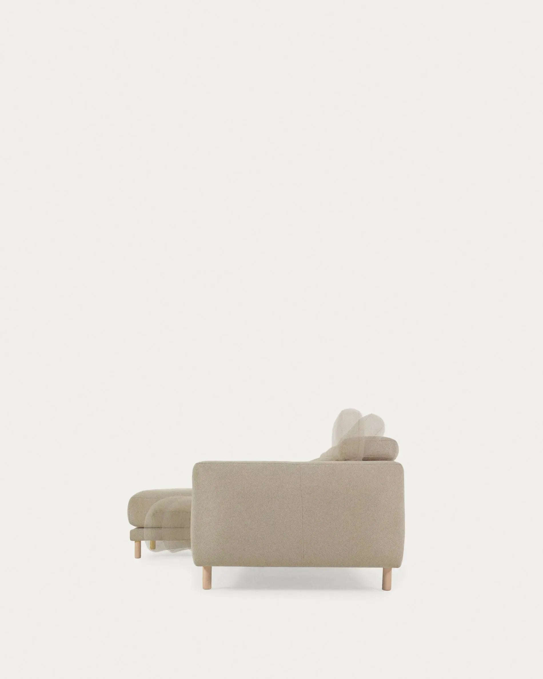 Singa Sofa: 3-Sitzer, Chaiselongue links, beige, 296 cm, verstellbare Kopfstütze, ausziehbarer Sitz, FSC-zertifiziert.