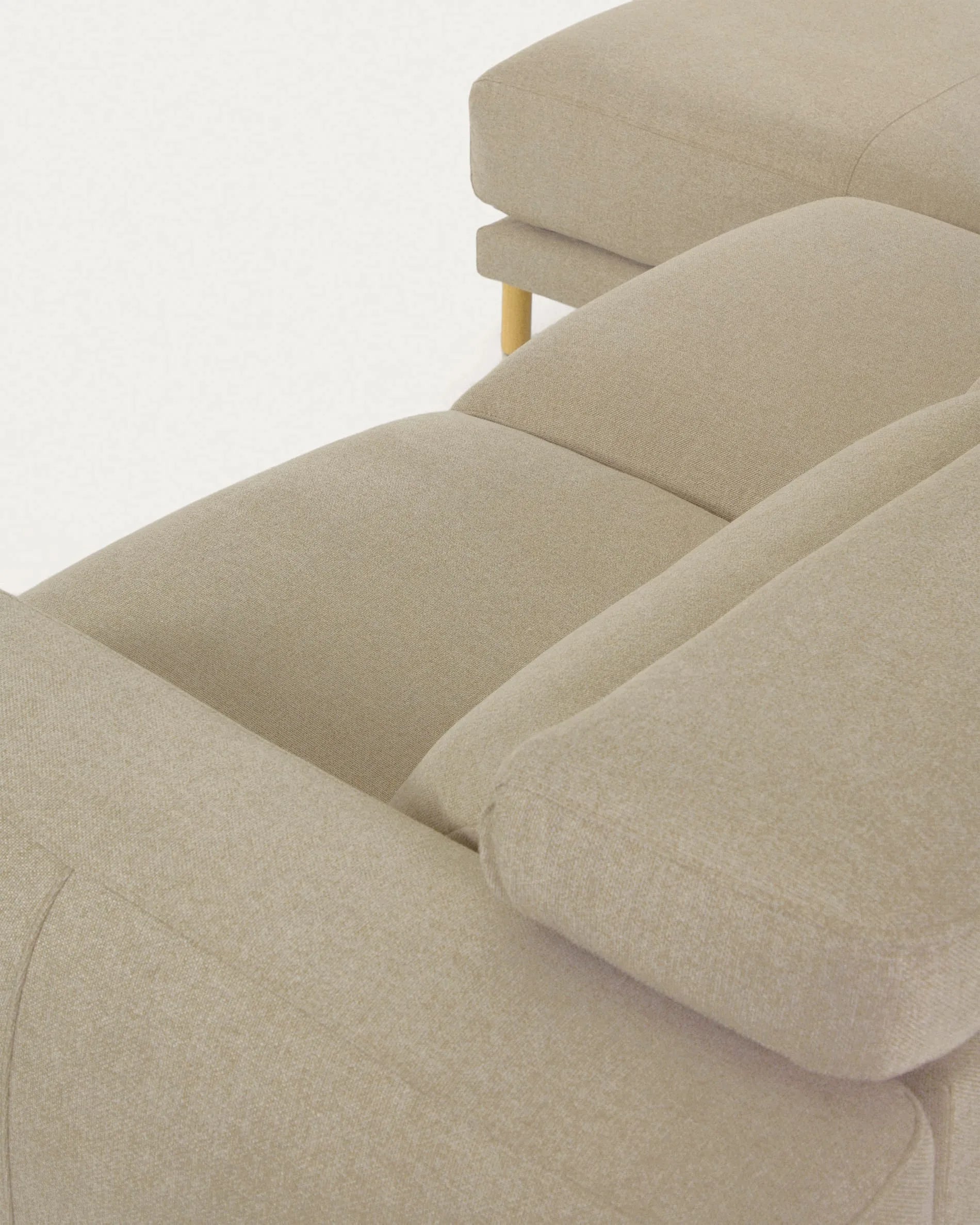 Singa 3-Sitzer Sofa mit linker Chaiselongue, beige, 296 cm, verstellbare Kopfstütze, ausziehbarer Sitz, FSC-zertifiziert.