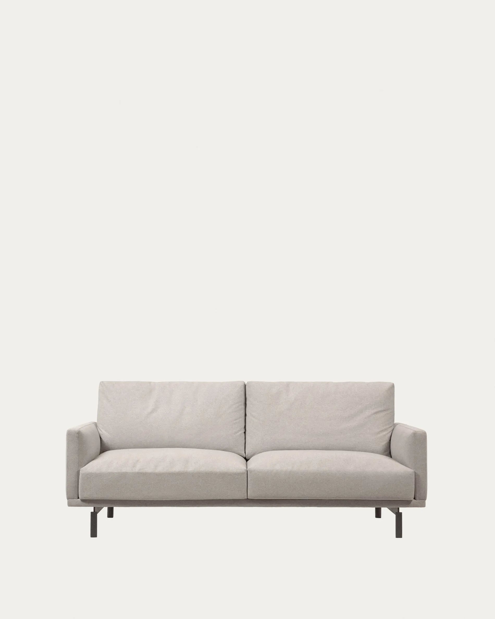 3D-Modell eines eleganten, nachhaltigen 2-Sitzer Sofas in Beige, minimalistisches Design, recycelte PET-Polsterung.