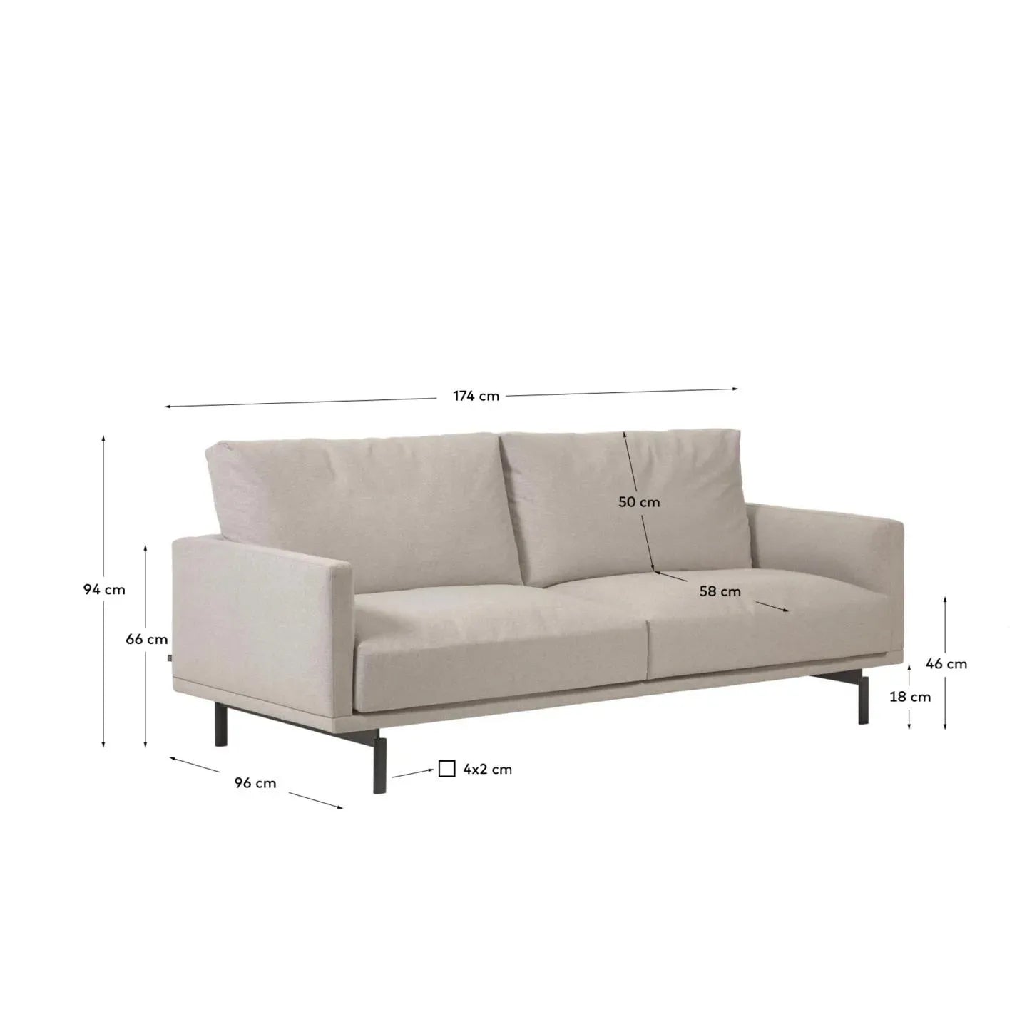 Das Galene 2-Sitzer Sofa in Beige von Kave Home bietet stilvolles Design und 174 cm Breite für komfortable Entspannung.