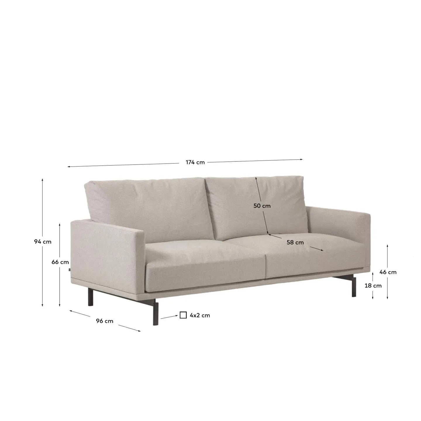 Das Galene 2-Sitzer Sofa in Beige von Kave Home bietet mit 174 cm Breite stilvollen Komfort für Ihr Zuhause.