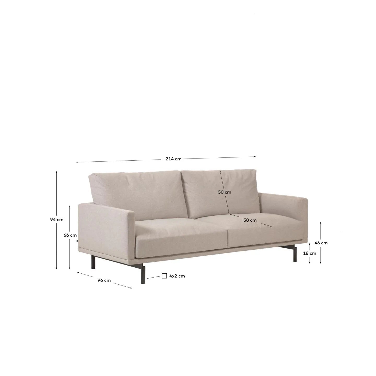 Elegantes, nachhaltiges 3-Sitzer Sofa in Beige, 214 cm breit, mit recycelter PET-Füllung für umweltbewusstes Wohnen.