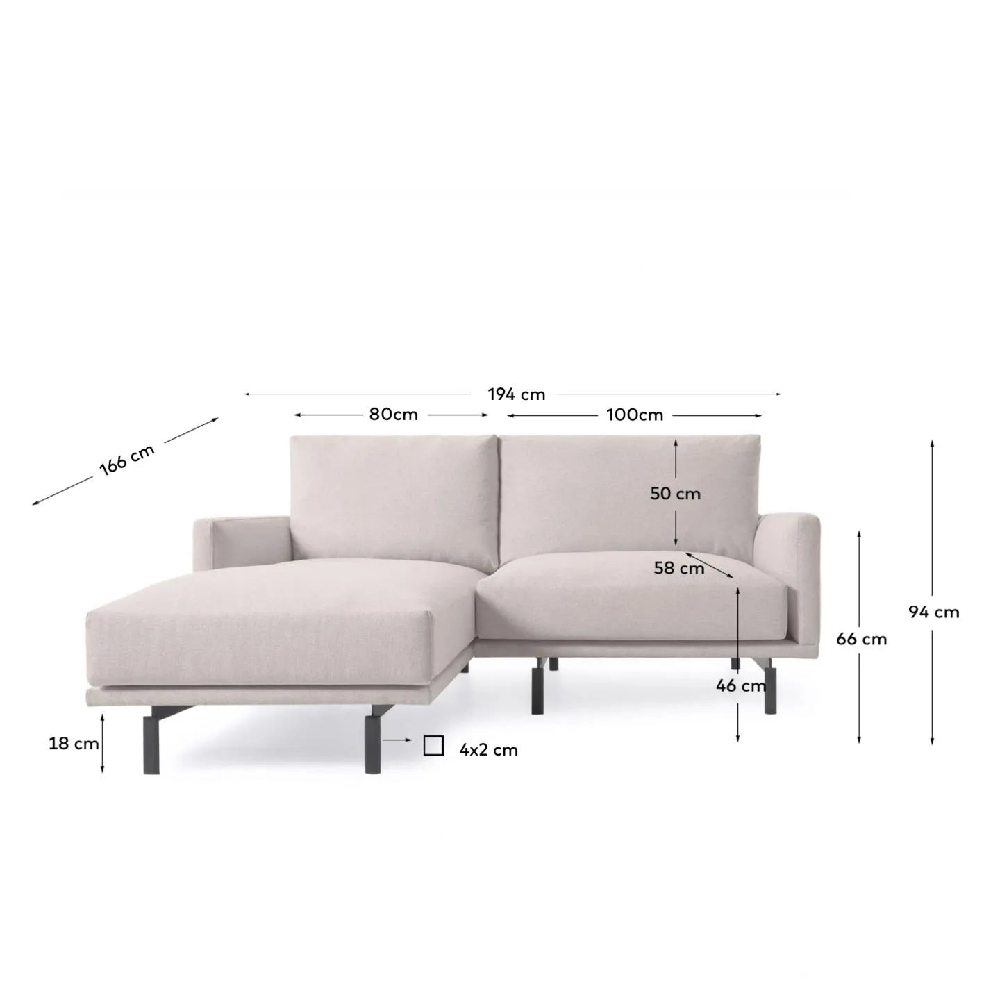 Elegantes 3-Sitzer Sofa in Beige mit linker Chaiselongue, nachhaltig und komfortabel, ideal für moderne Wohnräume.