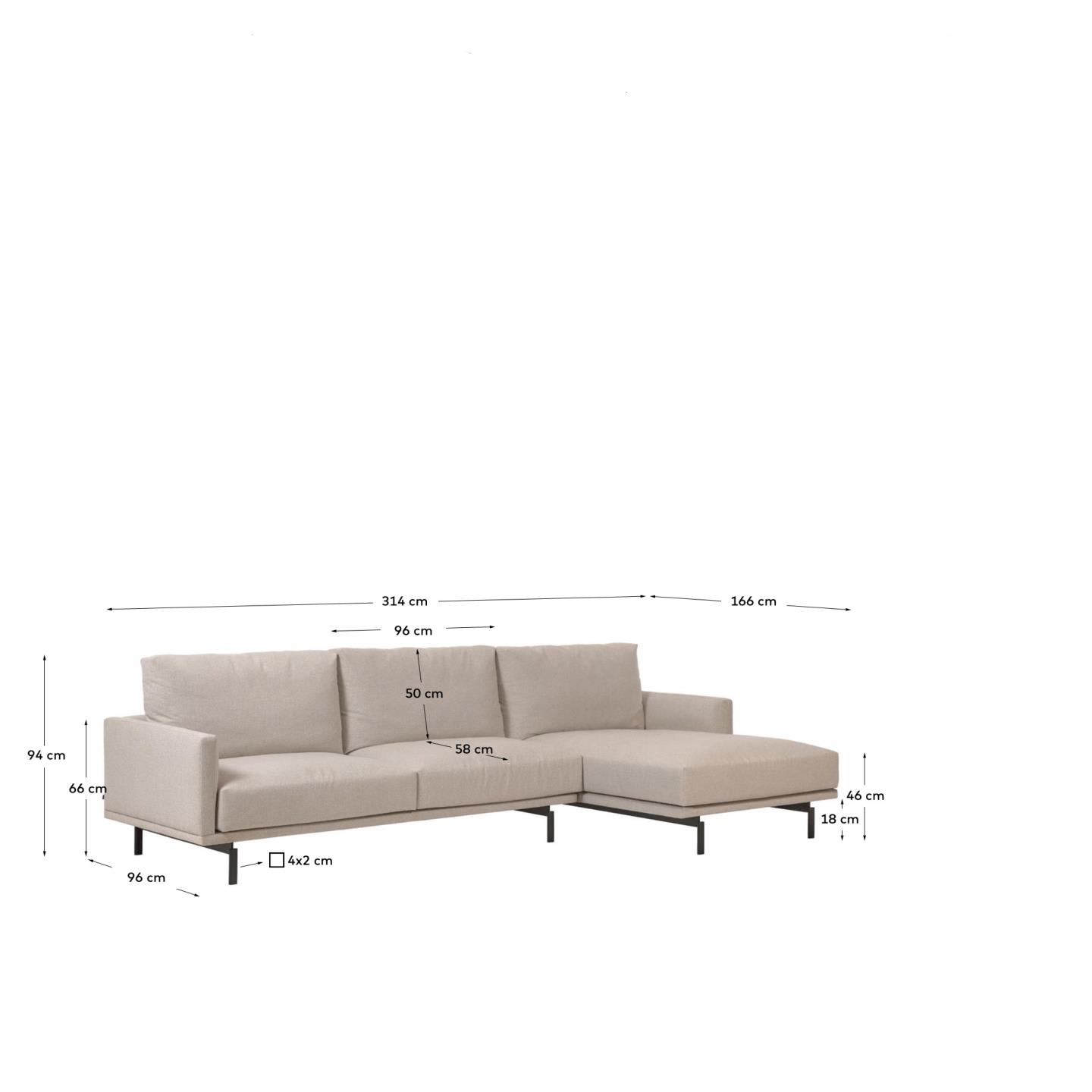 Elegantes, nachhaltiges 4-Sitzer Sofa in Beige mit rechter Chaiselongue, ideal für stilvolle Entspannung.