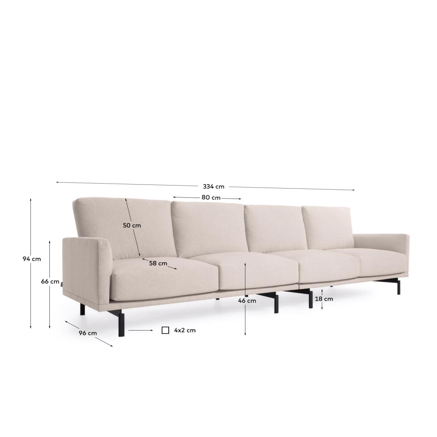 Elegantes 4-Sitzer Sofa in Beige, 334 cm breit, mit nachhaltiger Füllung und modernem Design für stilvollen Komfort.