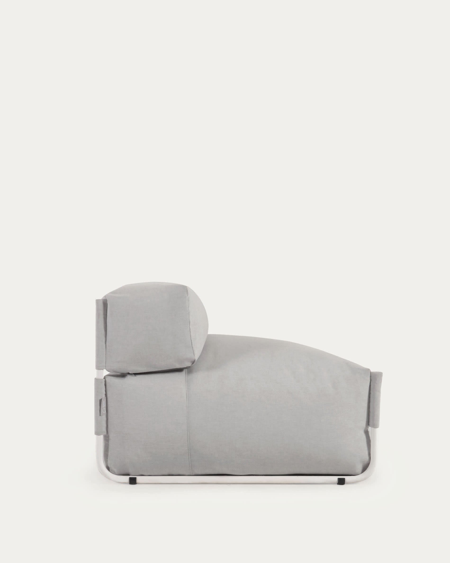 Modulares Outdoor-Sofa mit hellgrauem Bezug und weißem Aluminiumrahmen, 101x101 cm, ideal für stilvolle Außenbereiche.