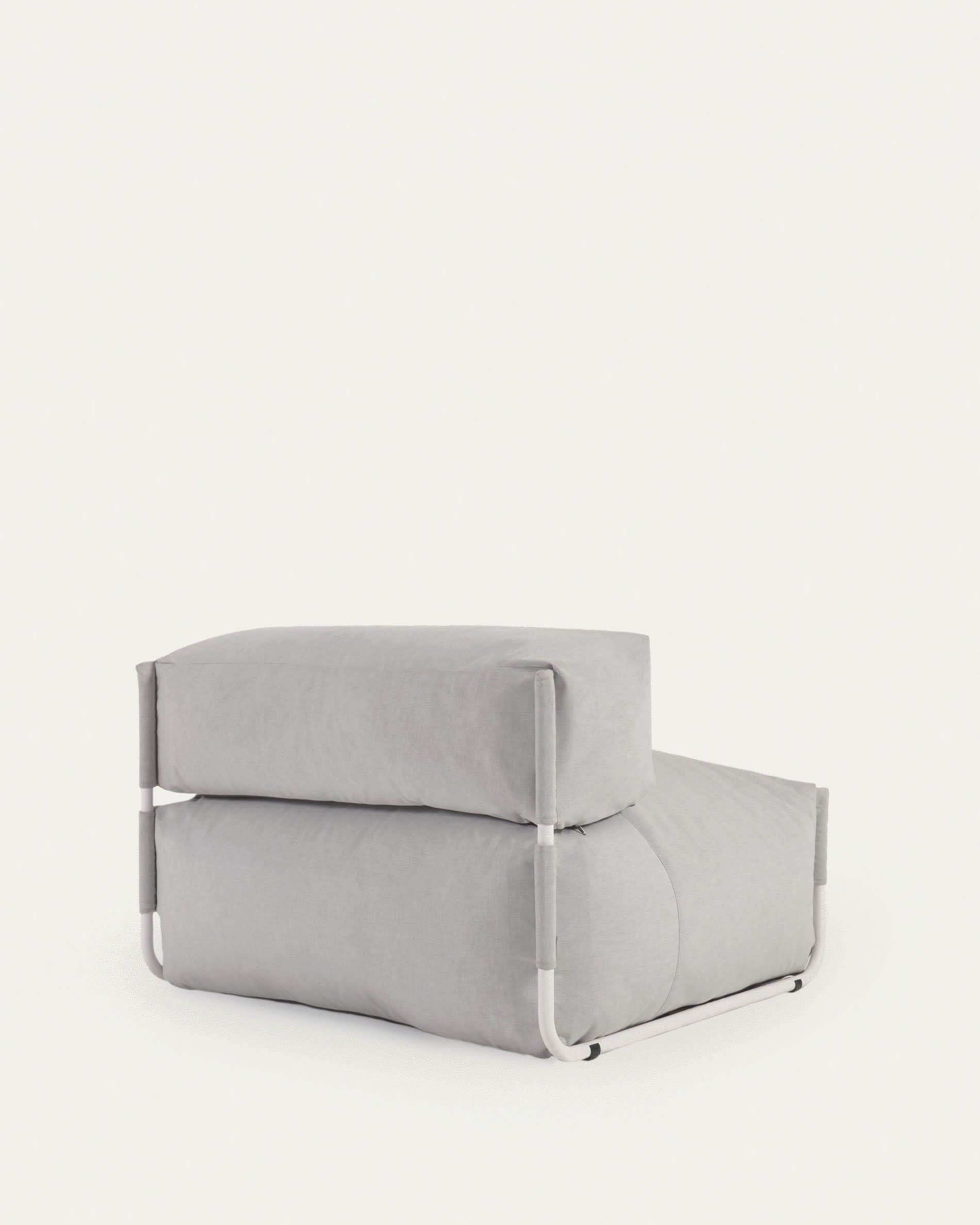 Modulares Outdoor-Sofa mit hellgrauem Bezug und weißem Aluminiumrahmen, 101x101 cm, ideal für stilvolle Außenbereiche.