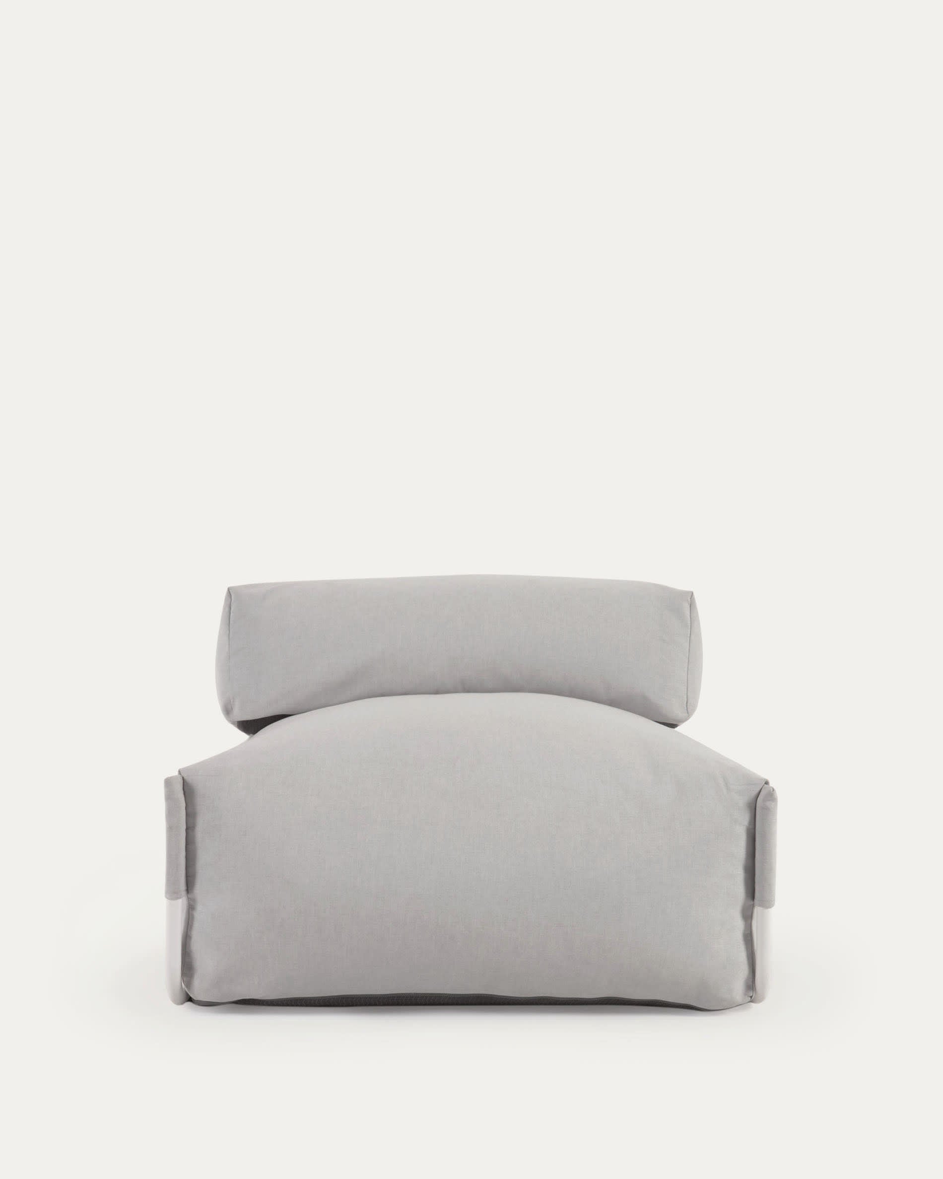 Modulares Outdoor-Sofa mit hellgrauem Bezug und weißem Aluminiumrahmen, 101x101 cm, ideal für stilvolle Außenbereiche.