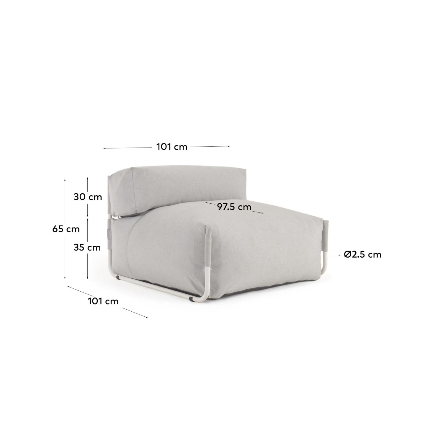 Modulares Outdoor-Sofa mit hellgrauem Bezug und weißem Aluminiumrahmen, 101x101 cm, ideal für stilvolle Außenbereiche.