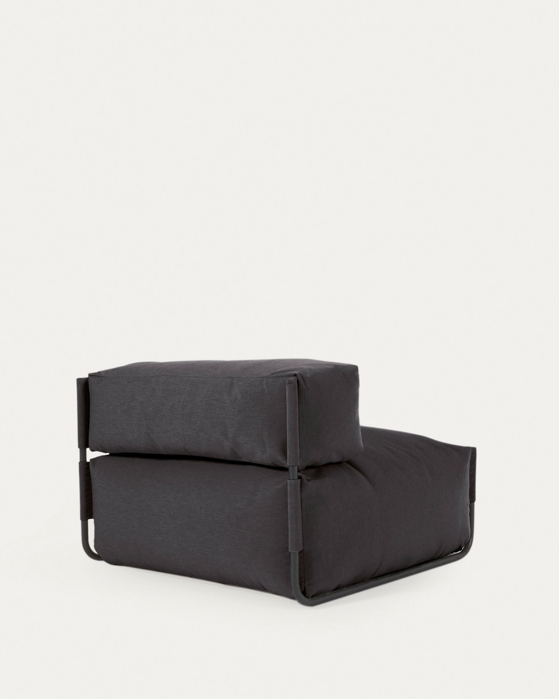 Elegantes, wetterfestes Outdoor-Pouf in Dunkelgrau mit ergonomischer Rückenlehne. Ideal für stilvolle Entspannung im Freien auf Terrasse oder Balkon.