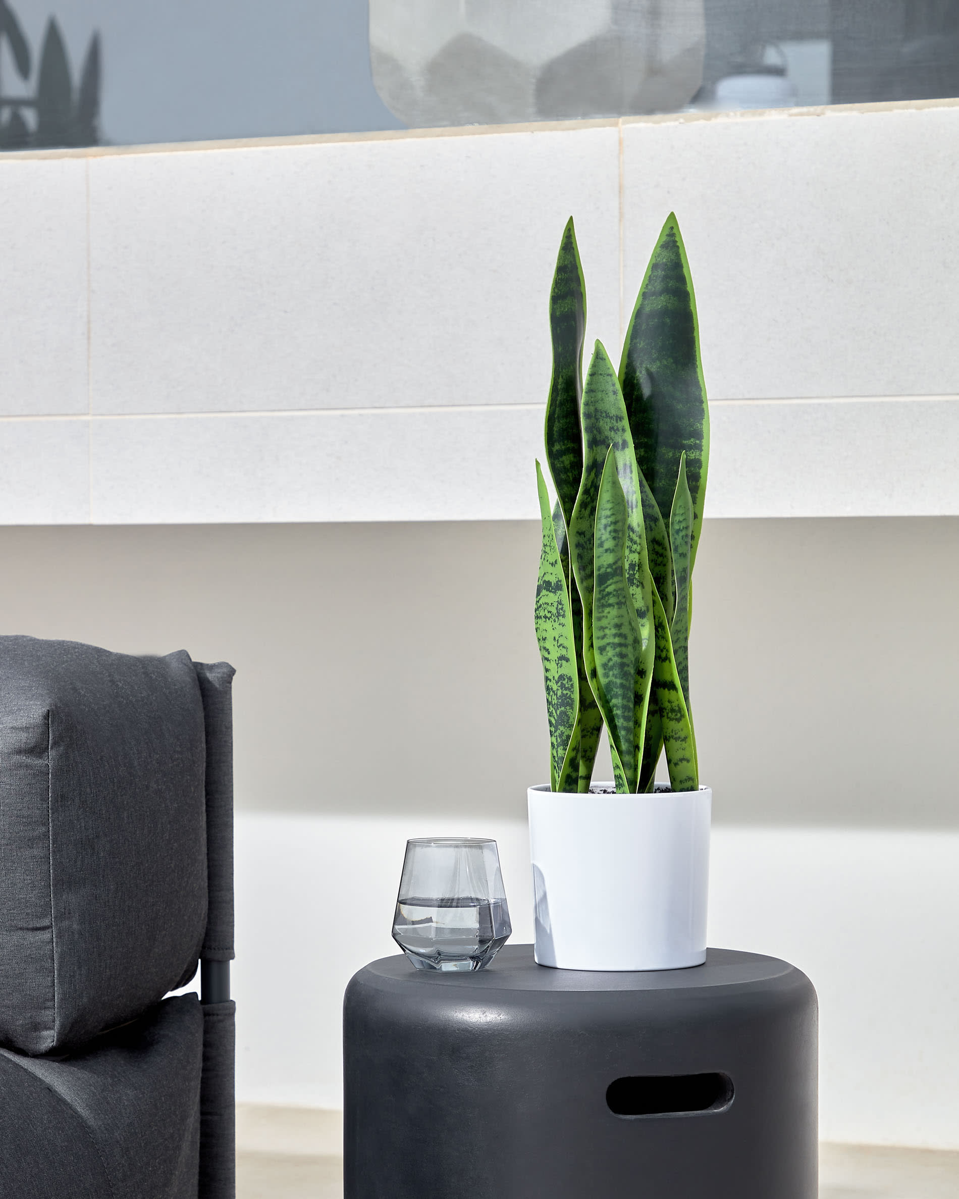 Elegantes Outdoor-Pouf in Dunkelgrau mit ergonomischer Rückenlehne. Robustes, wetterfestes Design aus Aluminium – perfekt für Terrasse und Garten!