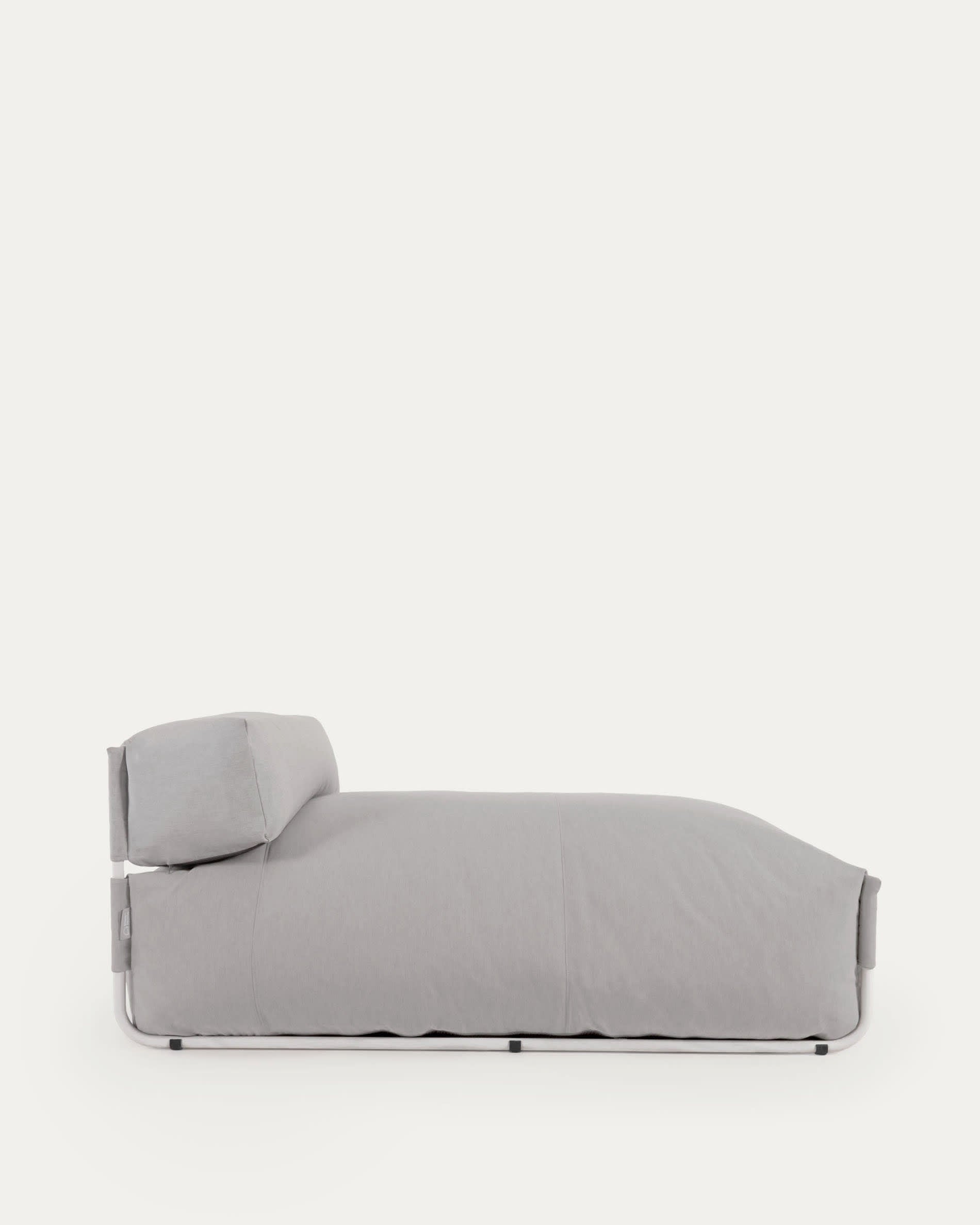 Elegantes modulares Outdoor-Sofa mit hellgrauem Bezug und weißem Aluminiumgestell, 165x101cm, ideal für stilvolle Außenbereiche.