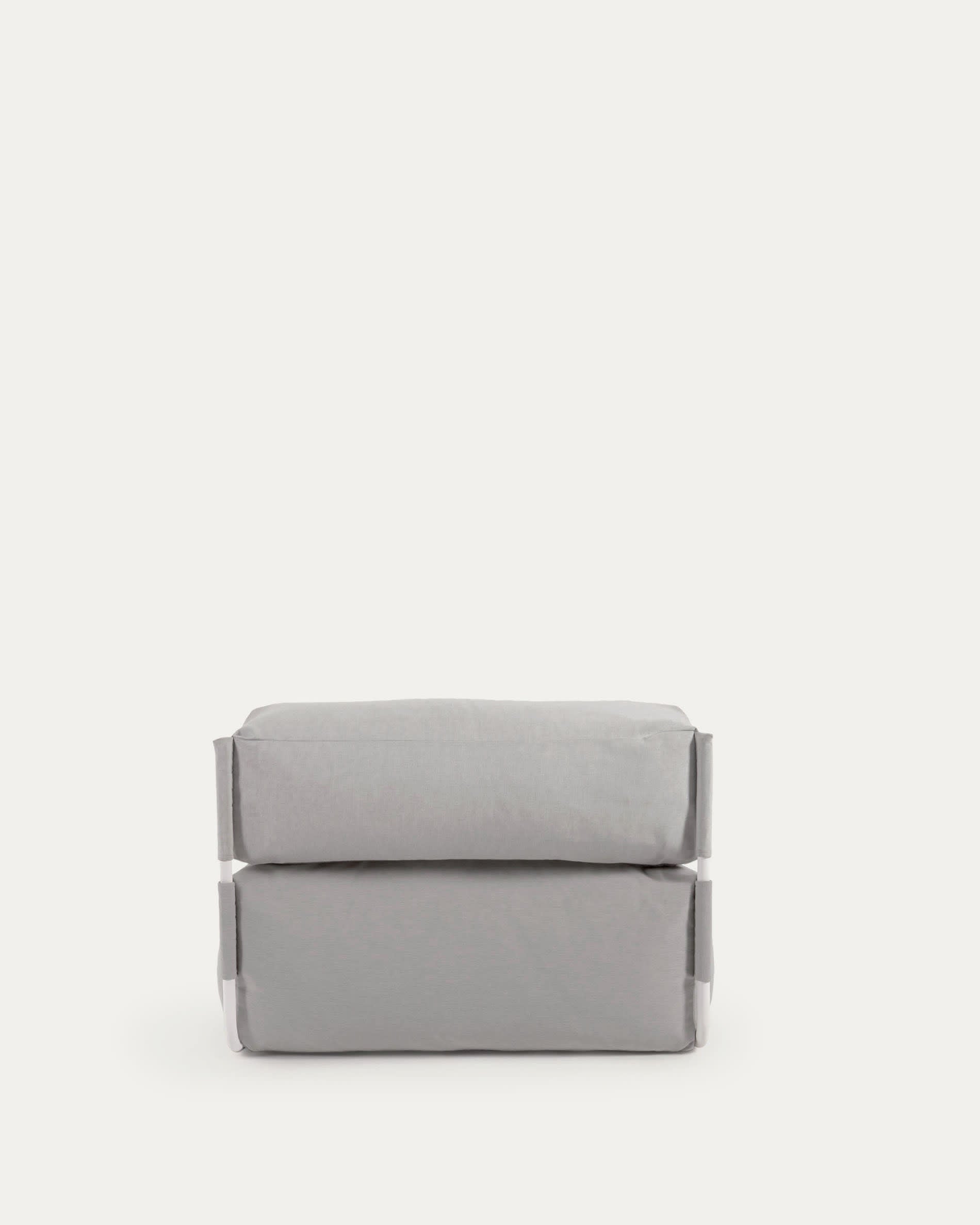 Elegantes modulares Outdoor-Sofa mit hellgrauem Bezug und weißem Aluminiumgestell, 165x101cm, ideal für stilvolle Außenbereiche.
