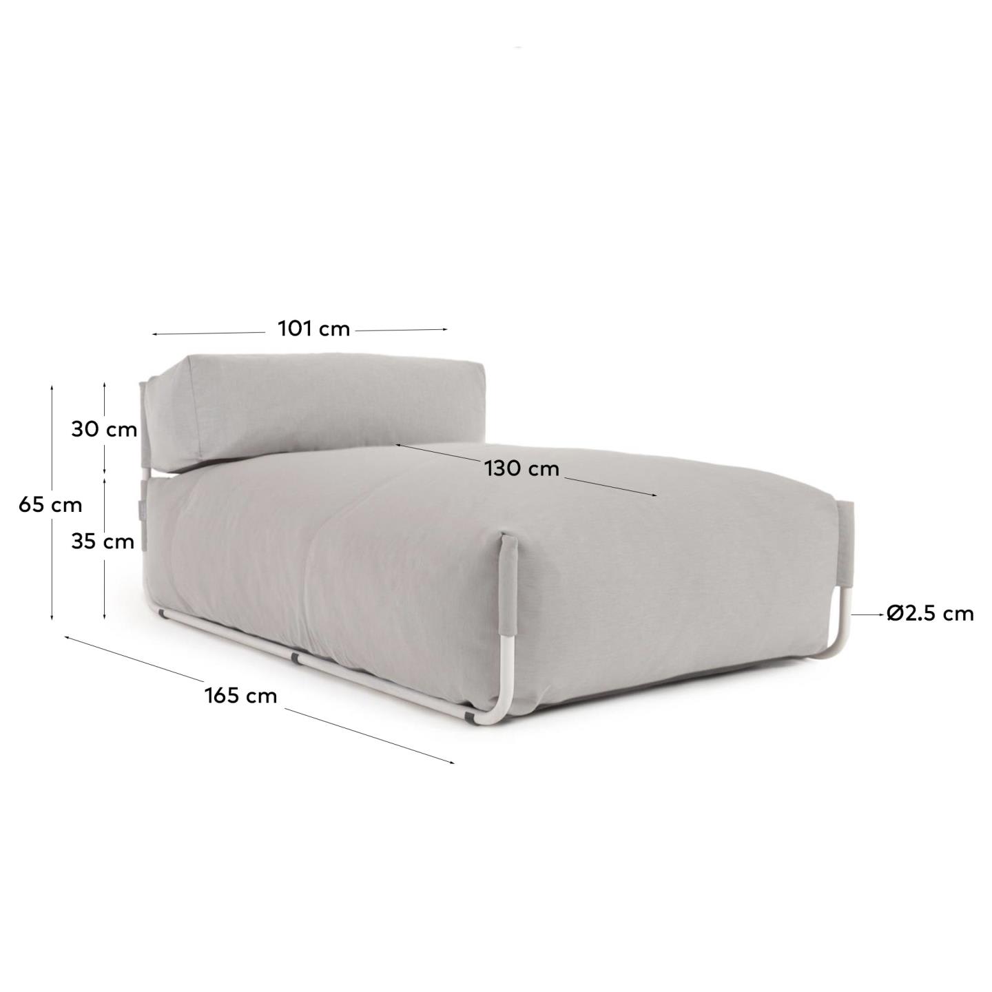 Modulares Outdoor-Sofa mit hellgrauem Stoff und weißem Aluminiumrahmen, 165x101cm, perfekt für moderne Außenbereiche.