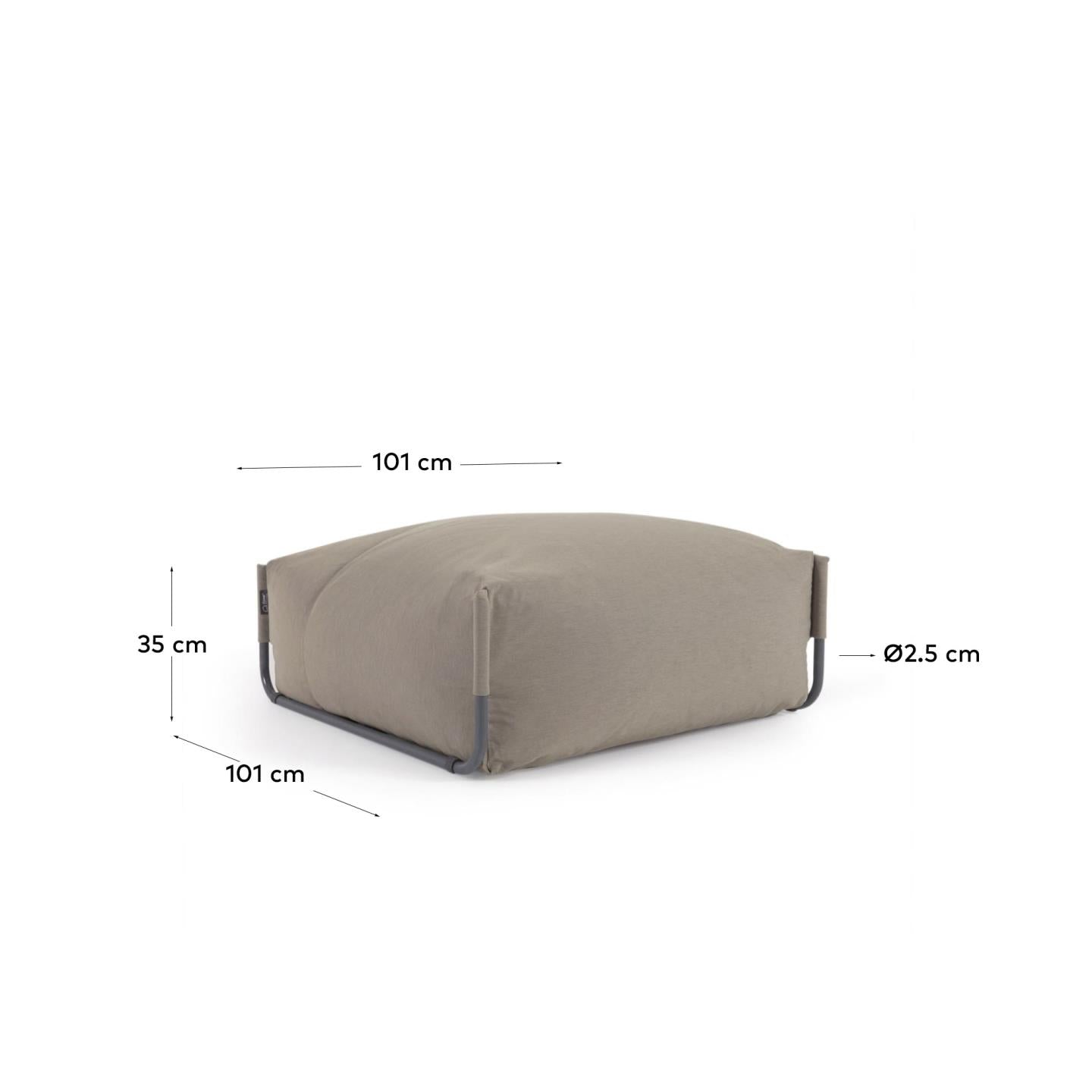 Elegantes, wetterfestes Pouf-Sofa in Grün mit schwarzem Aluminiumgestell, ideal für flexible Outdoor-Lounges.