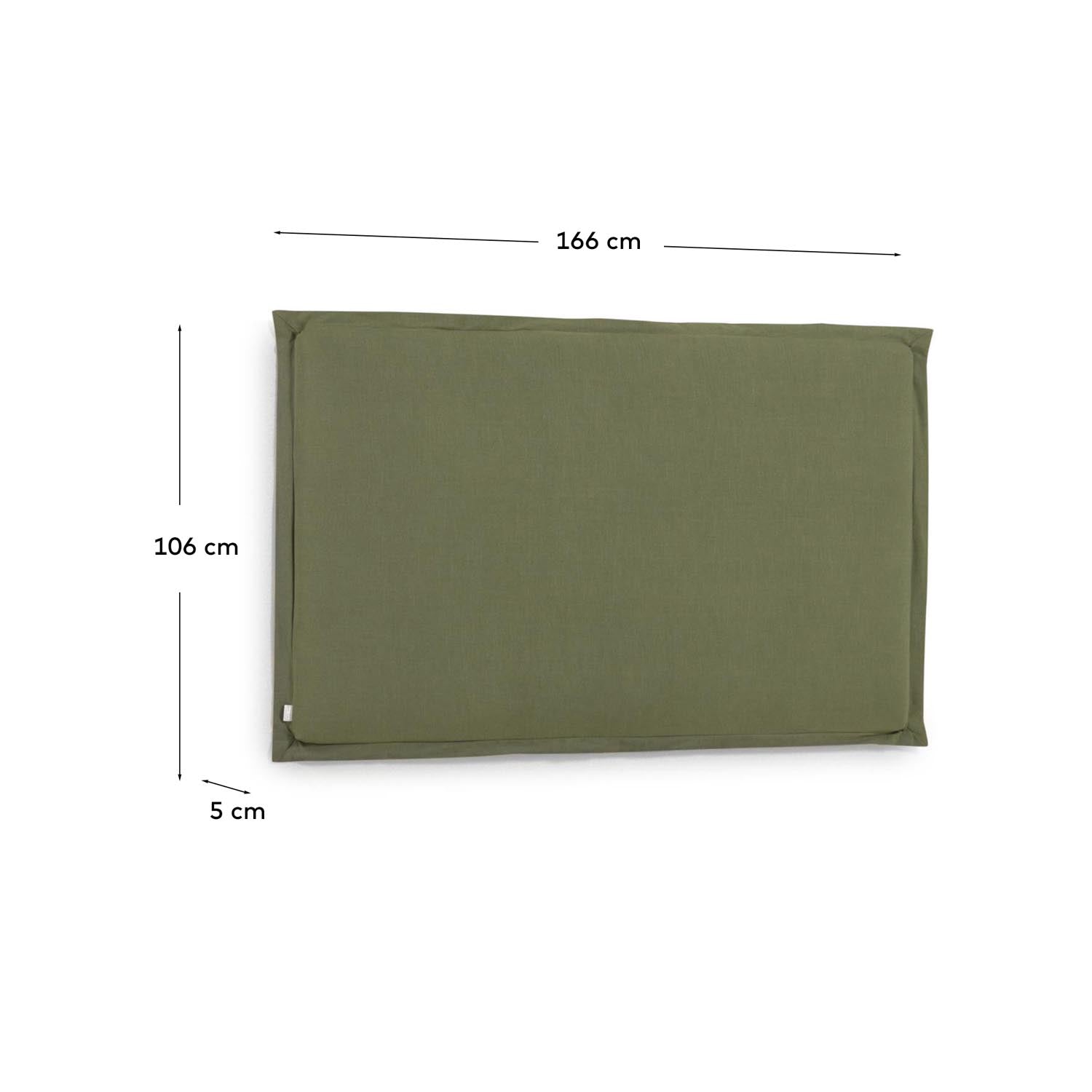 Elegantes Tanit Kopfteil in beruhigendem Grün aus hochwertigem Leinen, perfekt für 160 cm Betten. Pflegeleicht und nachhaltig dank abnehmbarem Bezug!