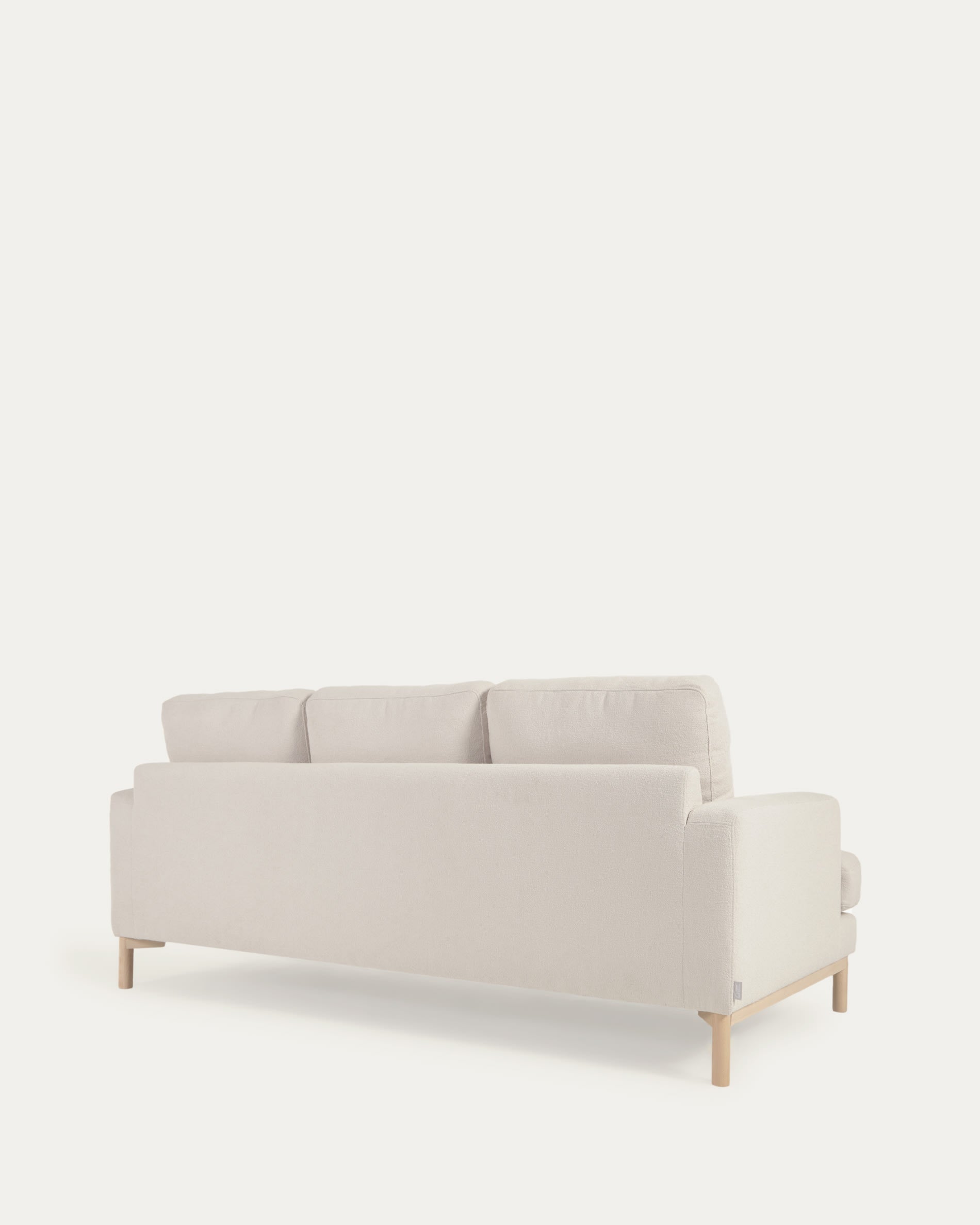 Elegantes 3-Sitzer-Sofa in Weiß mit Mikro-Bouclé-Bezug, nachhaltig und stilvoll, 203 cm breit, FSC-zertifiziert.