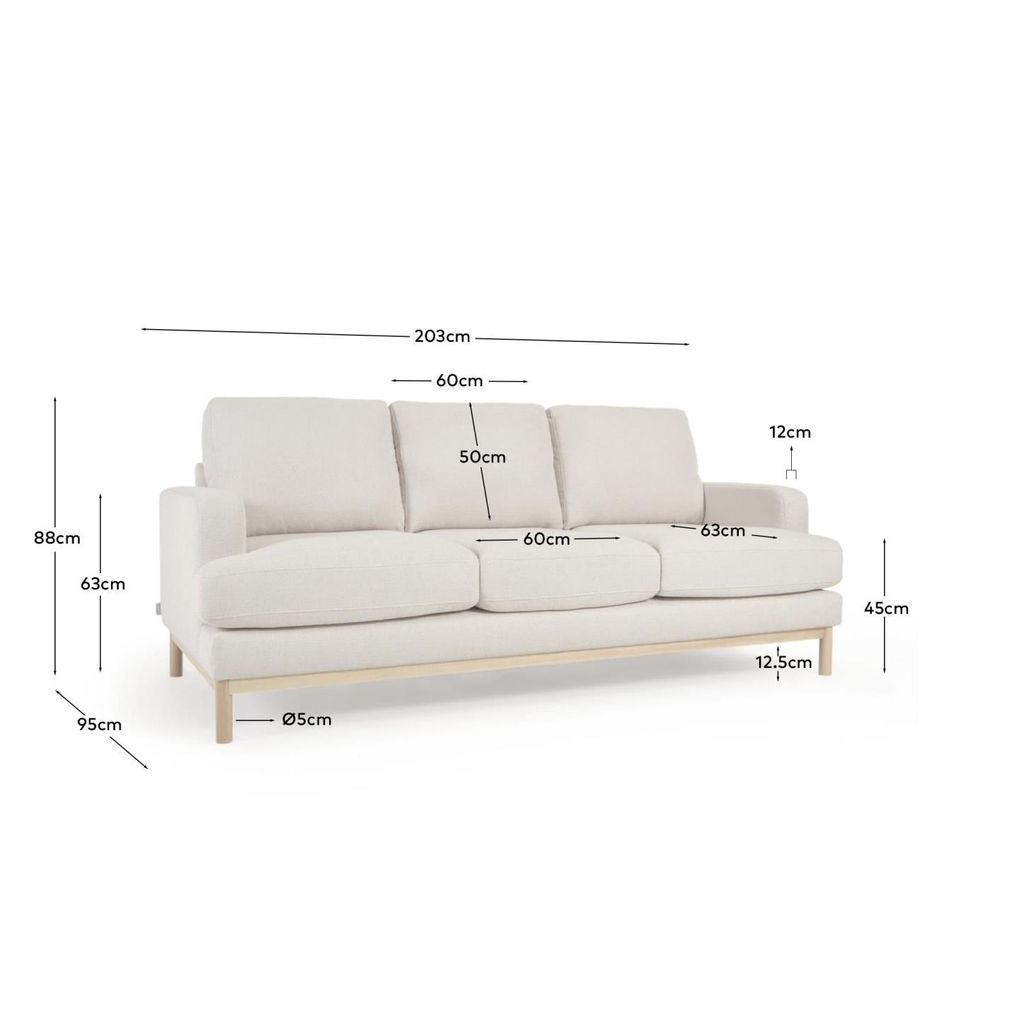 Das Mihaela 3-Sitzer-Sofa, 203 cm, mit weißem Mikro-Bouclé-Stoff und FSC-zertifiziertem Holz, bietet Komfort und modernes Design.