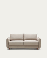 Divano letto Carlota a 2 posti beige con gambe in legno massello di faggio, 185 cm, FSC Mix Credit