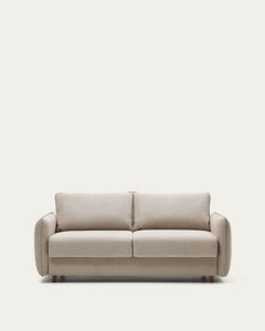 Divano letto Carlota a 2 posti beige con gambe in legno massello di faggio, 185 cm, FSC Mix Credit