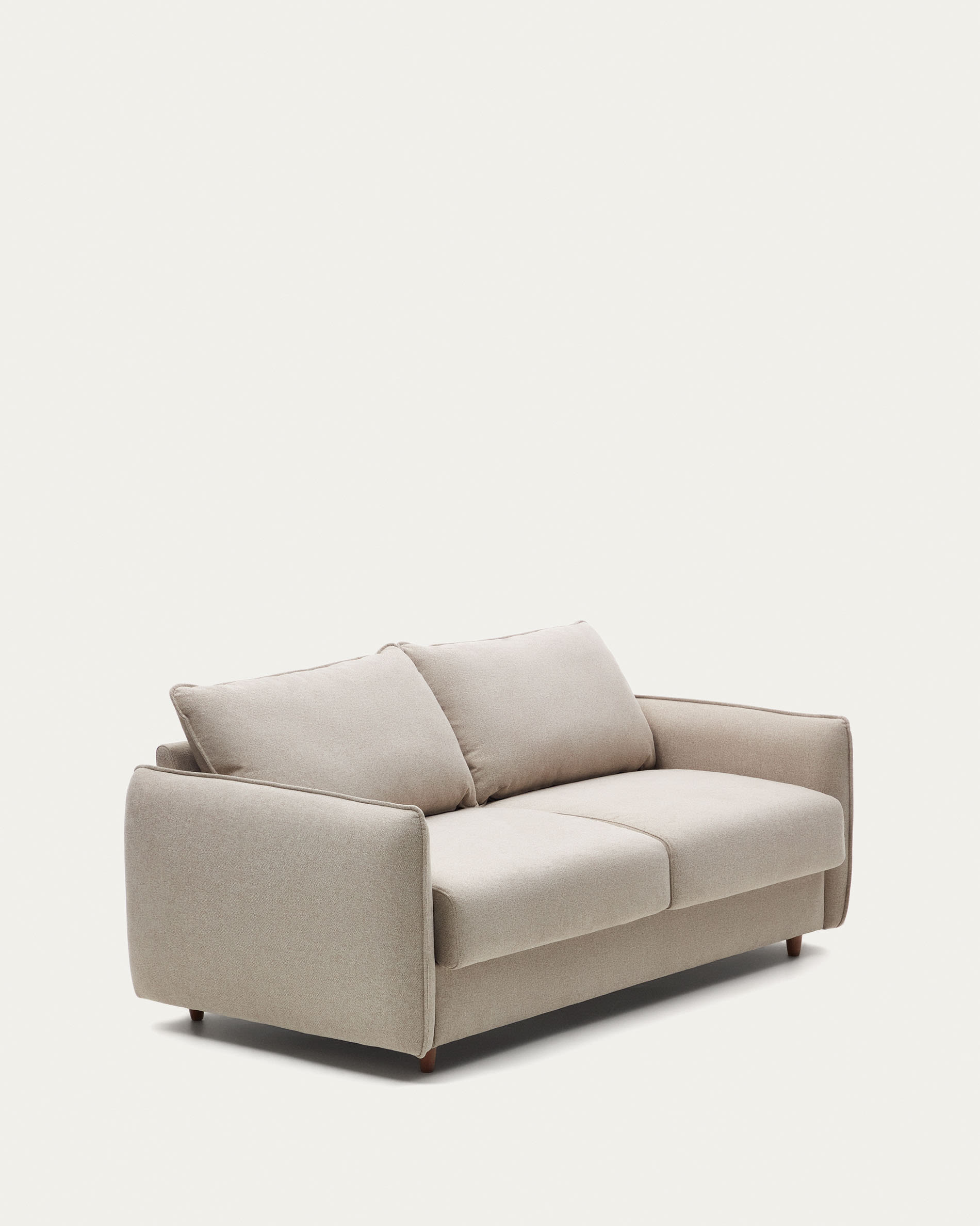 Elegantes 2-Sitzer Bettsofa in Beige, aus Chenille, mit recycelter PET-Füllung und FSC-zertifiziertem Holz.