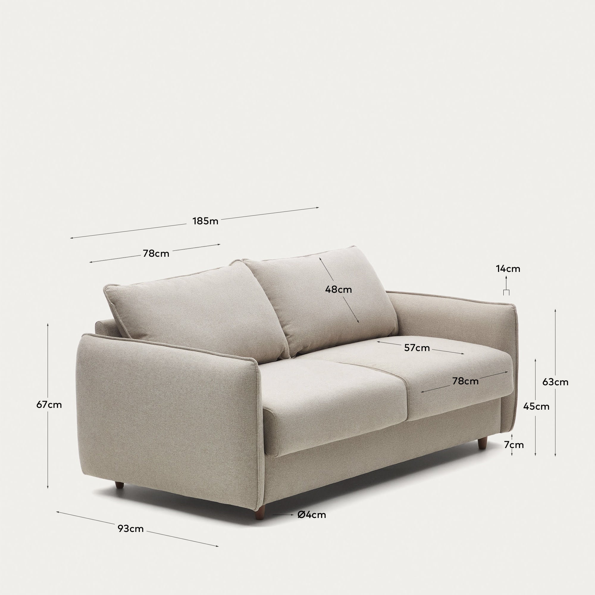 Elegantes 2-Sitzer Bettsofa in Beige, aus Chenille, mit recycelter PET-Füllung und FSC-zertifiziertem Holz.