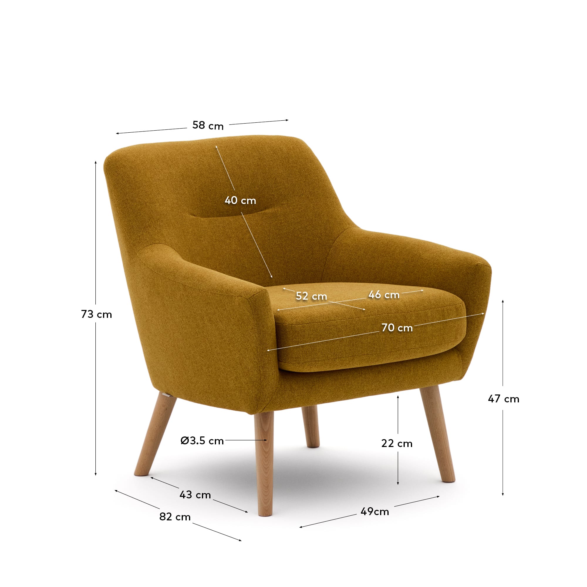 Entdecken Sie den Sessel Candela in Senf von Kave Home – stilvoll, bequem und nachhaltig. Perfekt für Ihr modernes Zuhause!