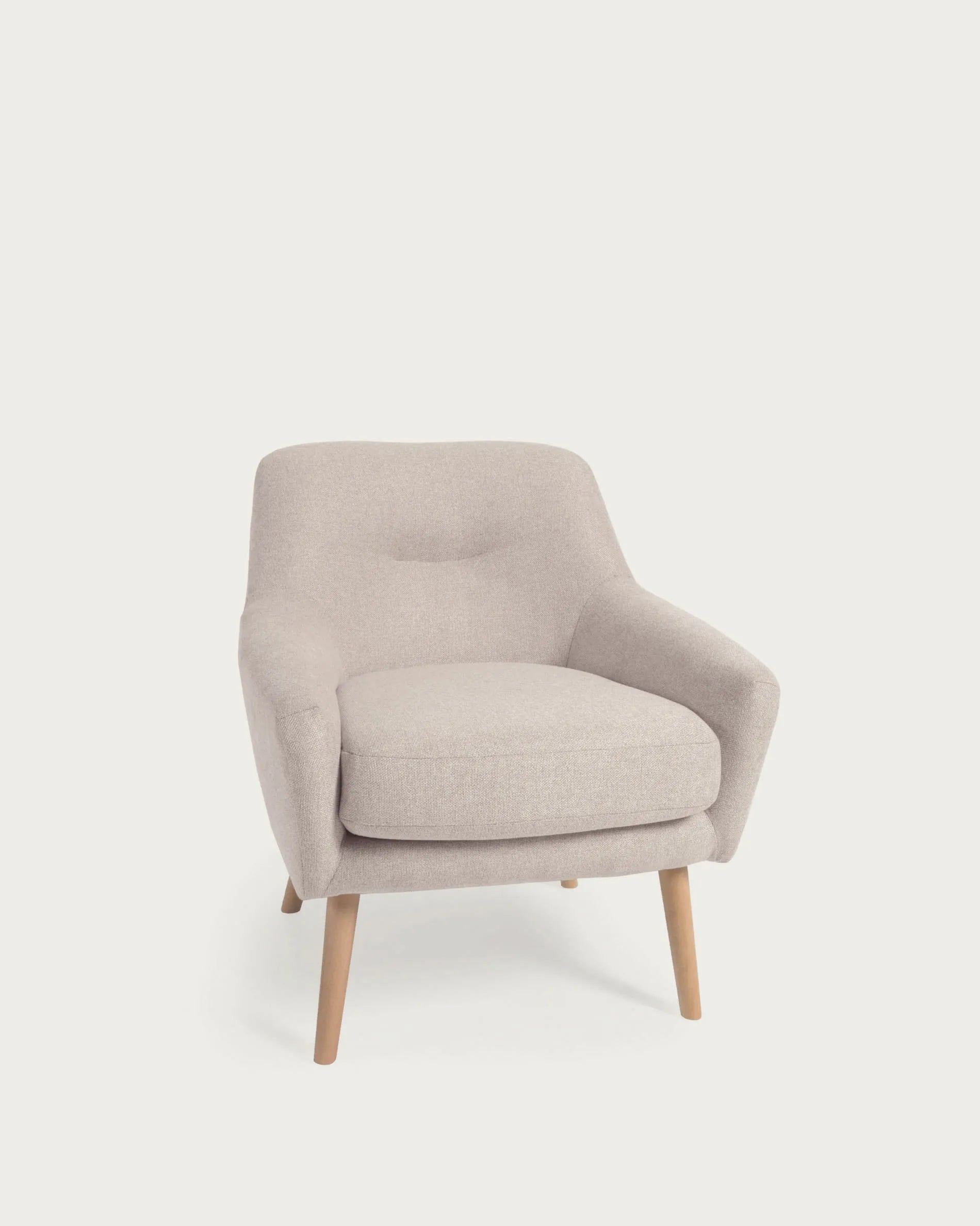 3D-Modell des eleganten Candela Sessels in Beige von Kave Home, ideal für stilvolle und nachhaltige Wohnzimmer.