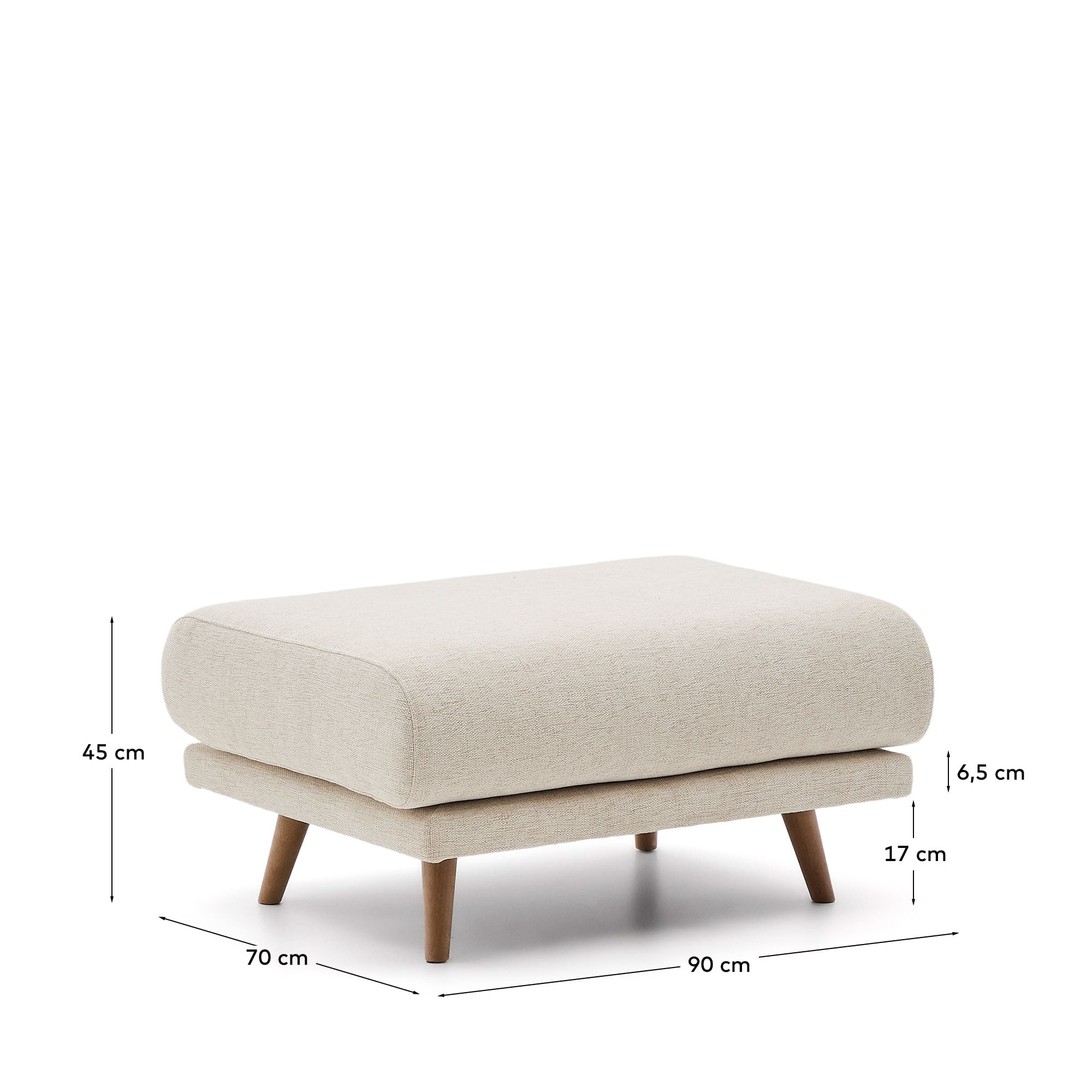 Beige Fußablage Karin, 90 x 70 cm, aus weichem Chenille und stabilem Buchenholz. Ideal für zusätzlichen Komfort und stilvolle Wohnakzente.
