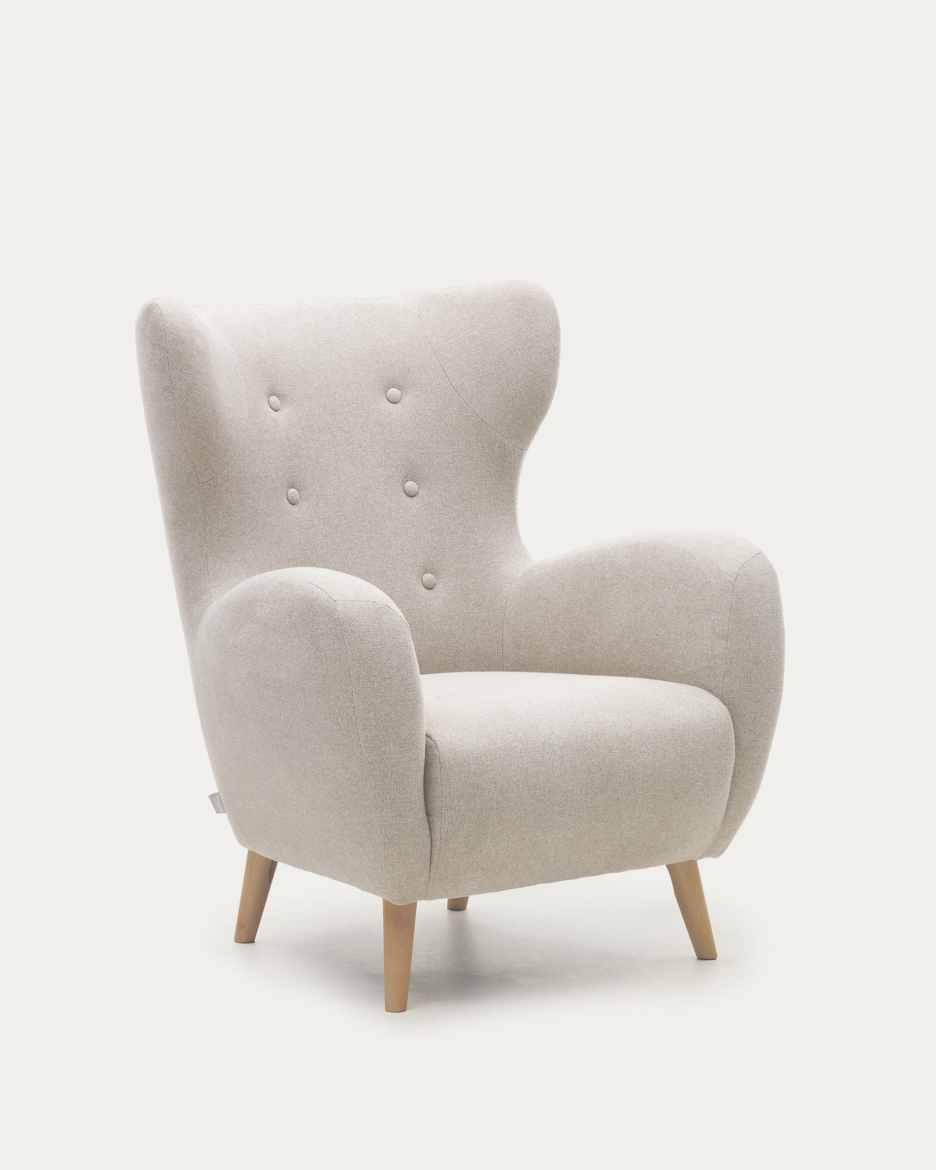 Eleganter Patio Sessel in Beige mit stabilen Buchenholzbeinen. Retro-Design trifft auf modernen Komfort – ideal für entspannte Stunden.