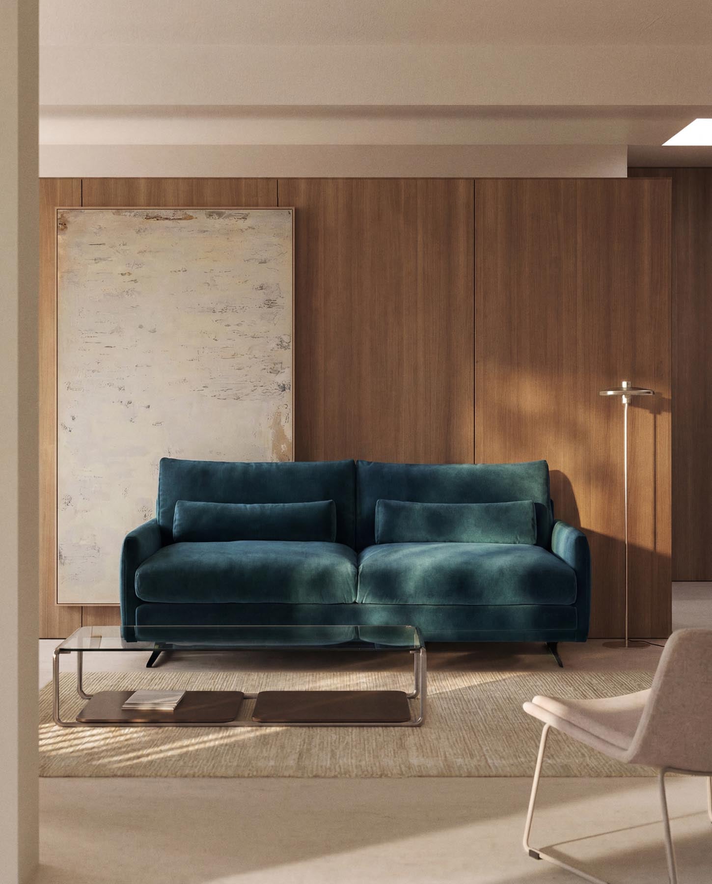 2-Sitzer-Sofa Veliro, schwer entflammbar, mit Samt in dunklem Türkis und Stahlbeinen mit schwarzem Finish, 210 cm, FSC Mix Credit in Grün präsentiert im Onlineshop von KAQTU Design AG. 2er Sofa ist von Kave Home
