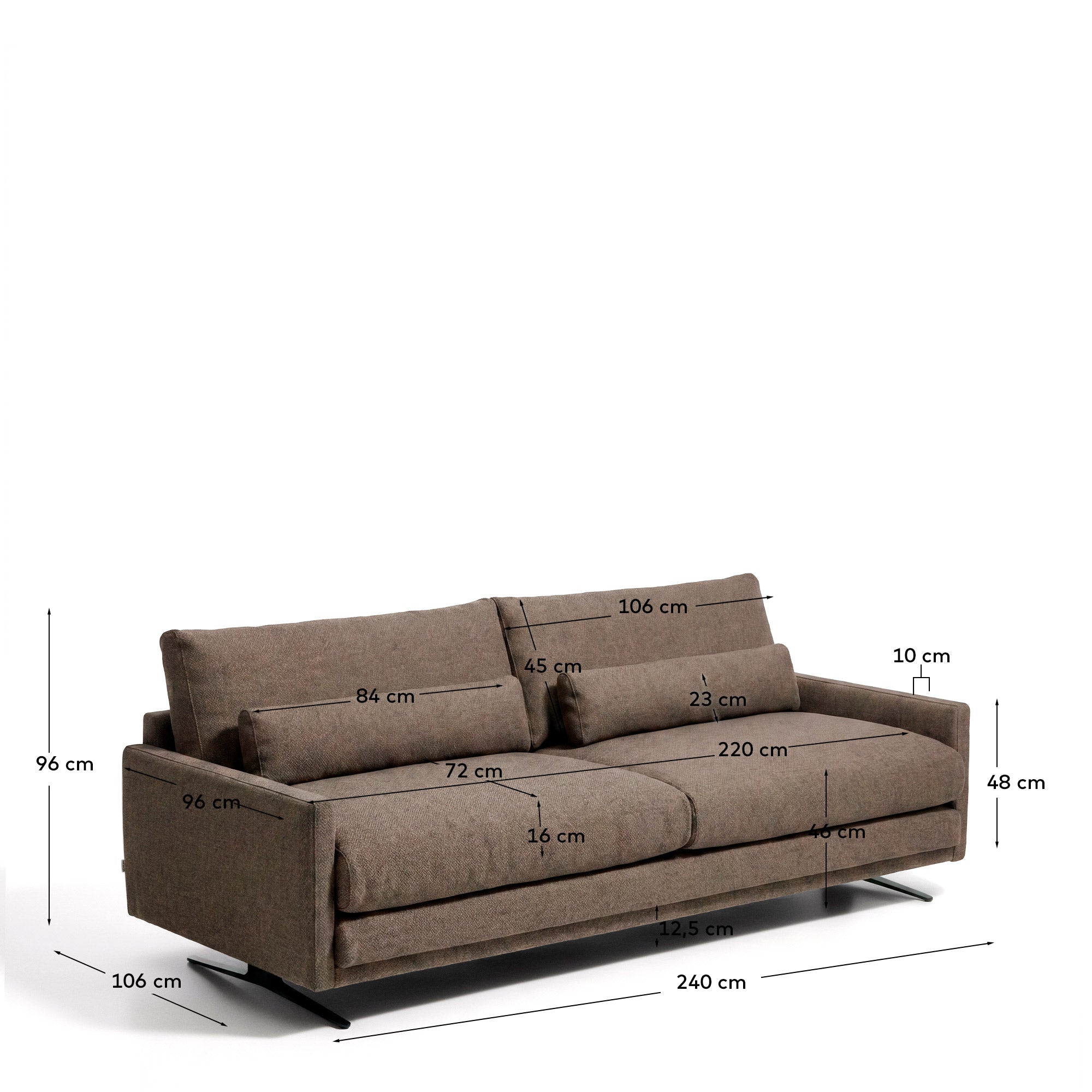 3-Sitzer-Sofa Veliro, schwer entflammbar, in Toastbraun mit Stahlbeinen mit schwarzem Finish, 240 cm, FSC Mix Credit in Braun präsentiert im Onlineshop von KAQTU Design AG. 3er Sofa ist von Kave Home
