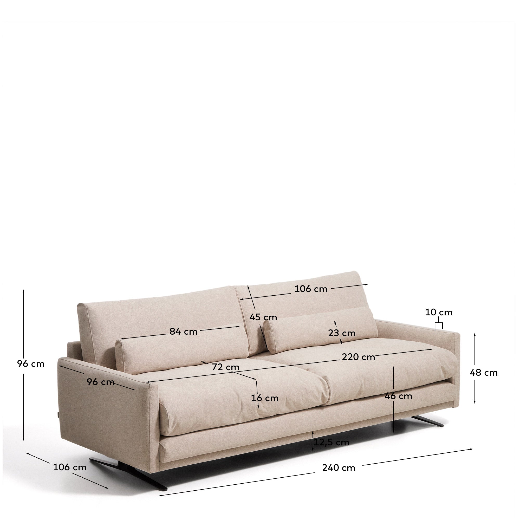 3-Sitzer-Sofa Veliro, schwer entflammbar, in Beige mit Stahlbeinen mit schwarzem Finish, 240 cm, FSC Mix Credit in Beige präsentiert im Onlineshop von KAQTU Design AG. 3er Sofa ist von Kave Home
