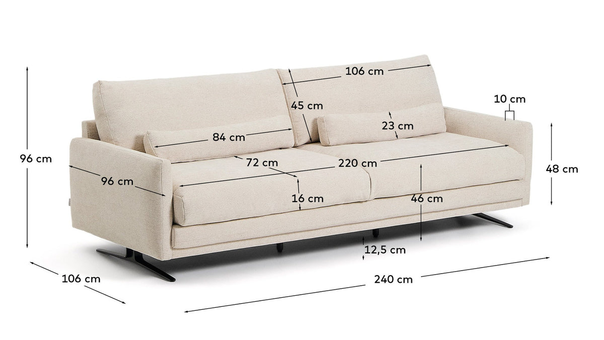 3-Sitzer-Sofa Veliro aus beiger Chenille mit schwarzen Stahlbeinen, 240 cm, FSC Mix Credit in Beige präsentiert im Onlineshop von KAQTU Design AG. 3er Sofa ist von Kave Home