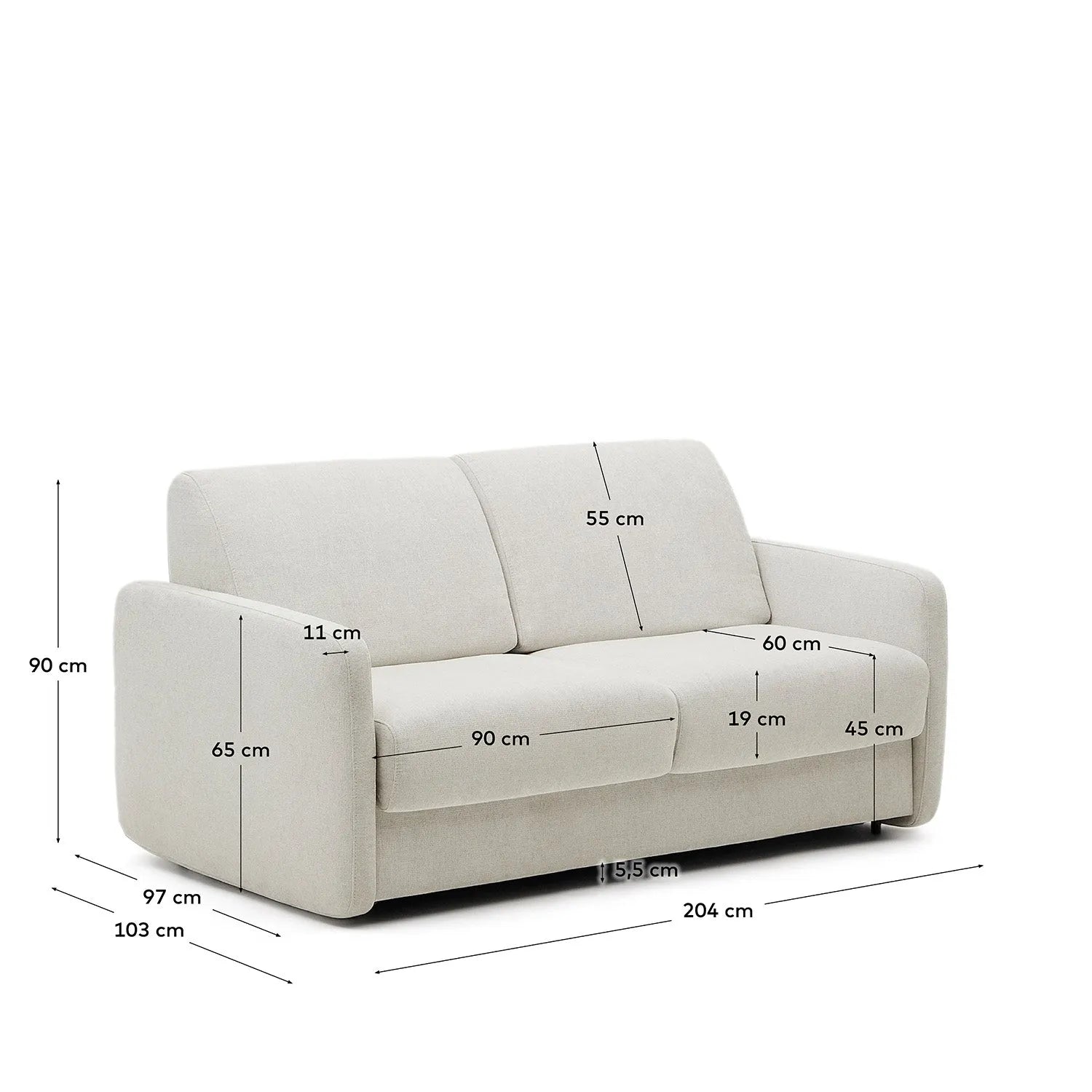 Elegantes 3-Sitzer Schlafsofa in Perlweiß mit viskoelastischer Matratze, ideal für stilvolle und komfortable Gästebewirtung.