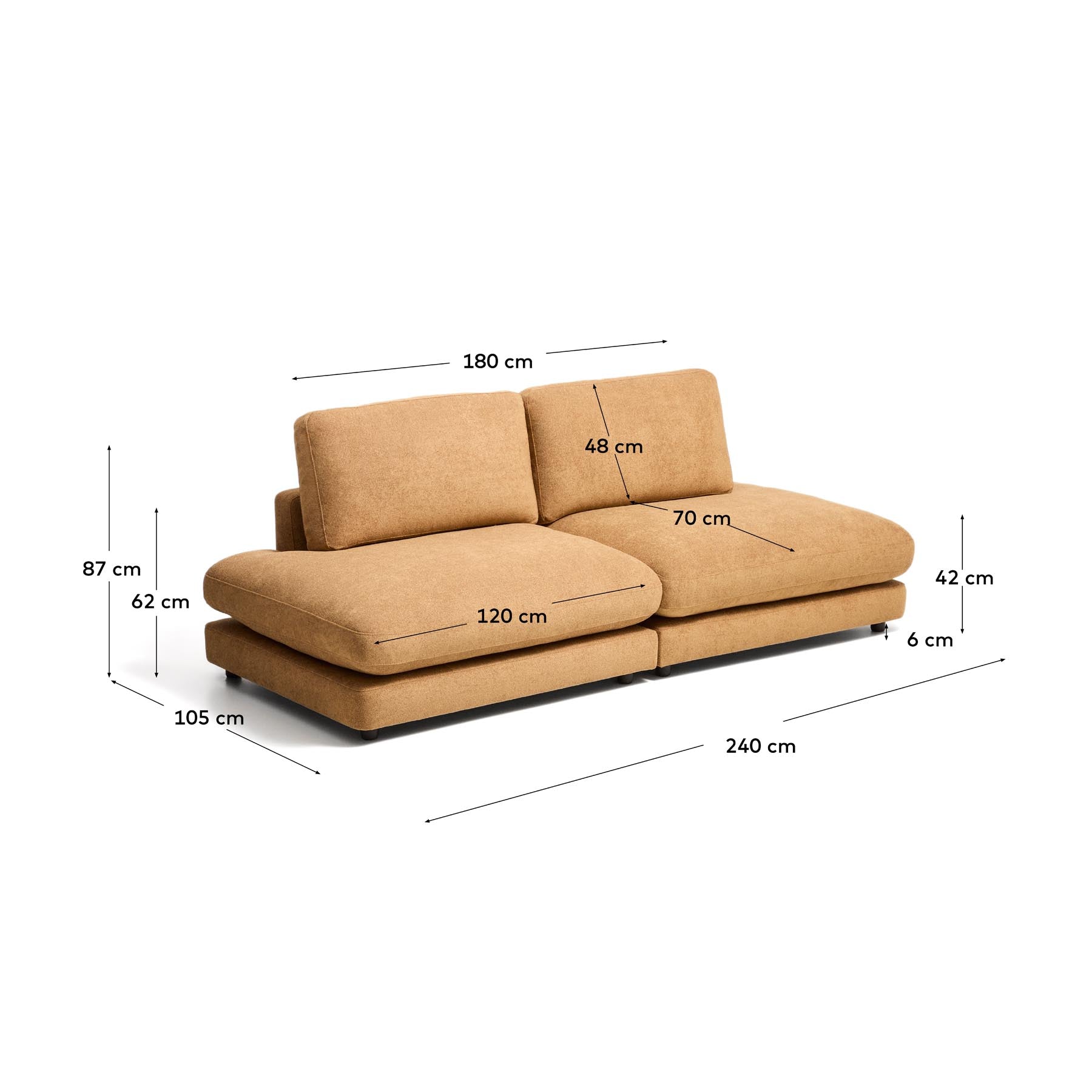 3-Sitzer-Modularsofa Gala aus senfgelbem Microbouclé, FSC Mix Credit, 240 cm in Senfgelb präsentiert im Onlineshop von KAQTU Design AG. 3er Sofa ist von Kave Home