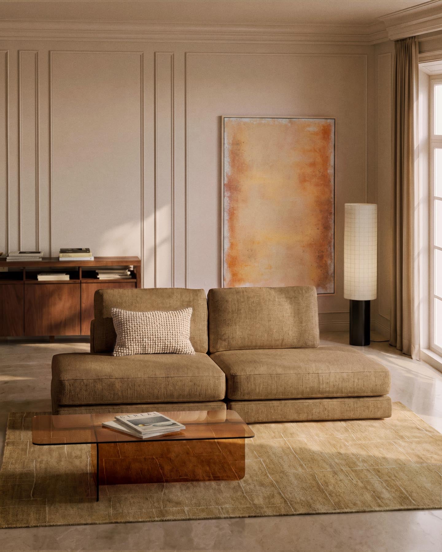 3-Sitzer-Modularsofa Gala aus senfgelbem Microbouclé, FSC Mix Credit, 240 cm in Senfgelb präsentiert im Onlineshop von KAQTU Design AG. 3er Sofa ist von Kave Home