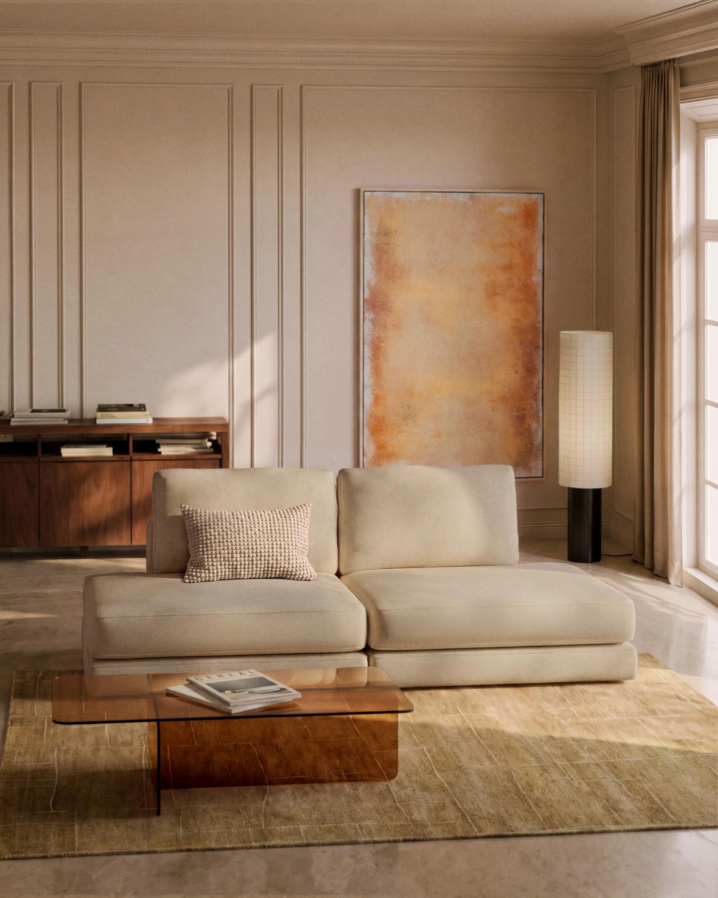 Modulares 3-Sitzer-Sofa Gala aus beigem Chenillegewebe, FSC Mix Credit, 240 cm in Beige präsentiert im Onlineshop von KAQTU Design AG. 3er Sofa ist von Kave Home