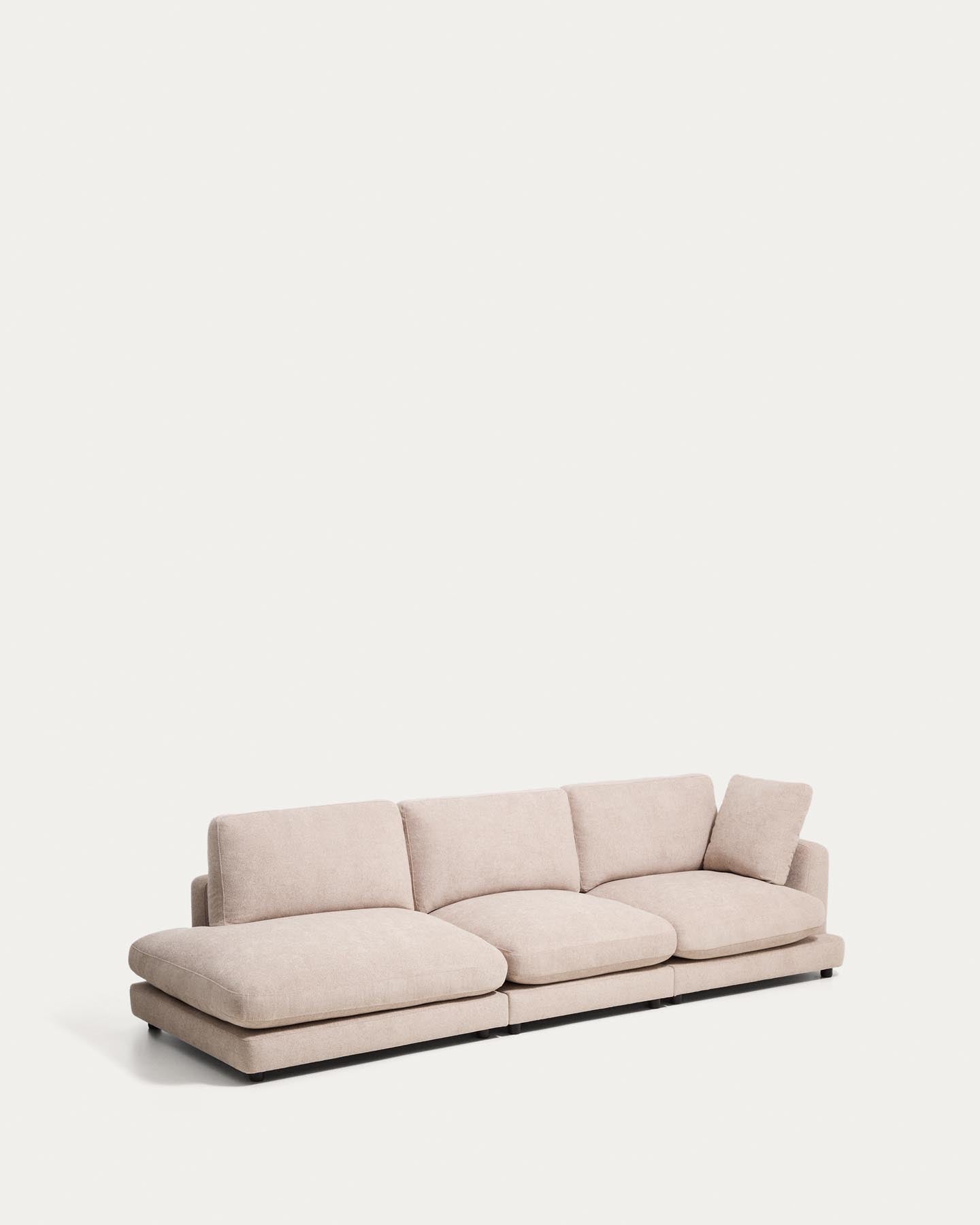 4-Sitzer-Modularsofa Gala mit Randmodul links aus beigem Microbouclé, FSC Mix Credit, 315 cm in Beige präsentiert im Onlineshop von KAQTU Design AG. 4er Sofa ist von Kave Home
